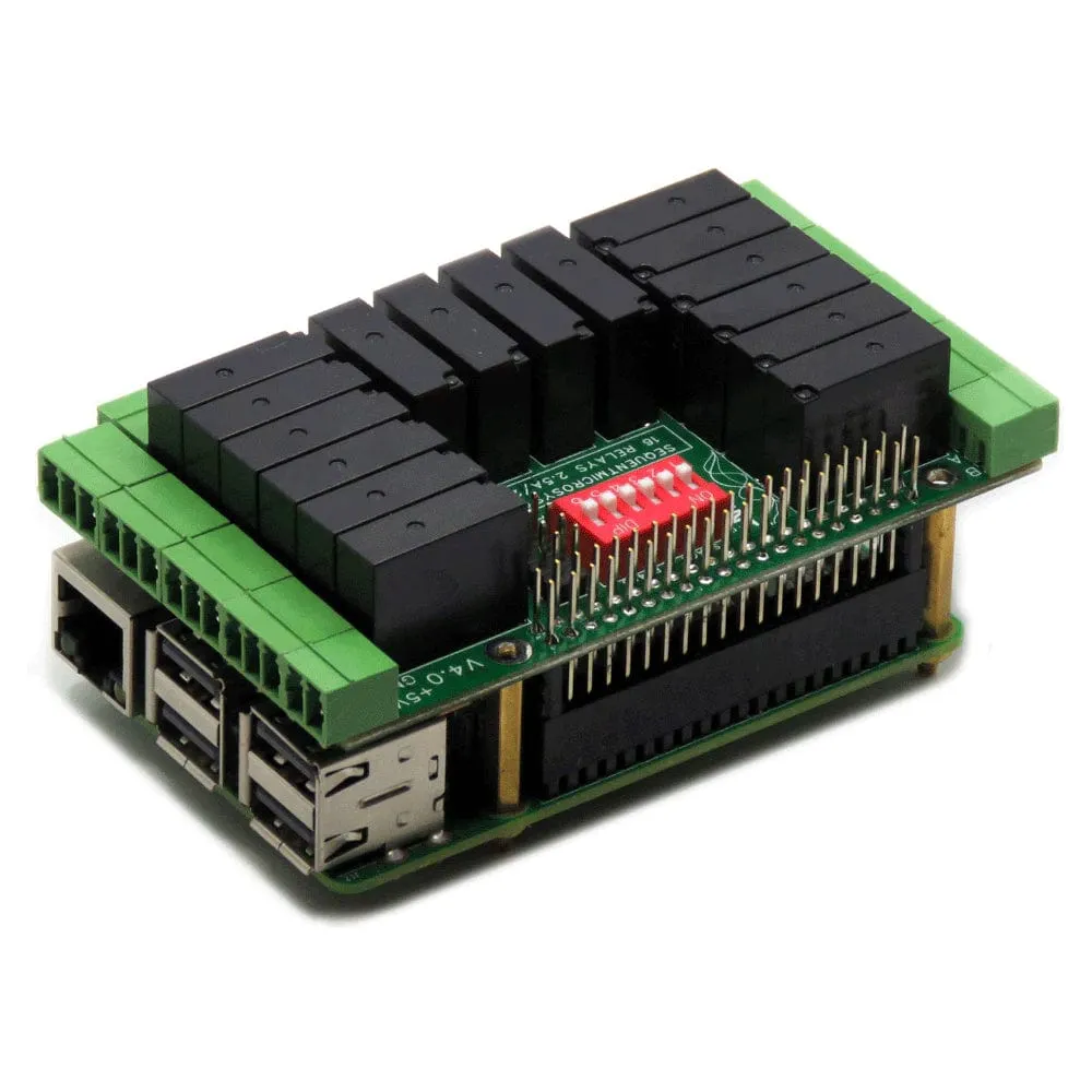 16 Relays 2A/24V 8-Layer Stackable HAT for Raspberry Pi