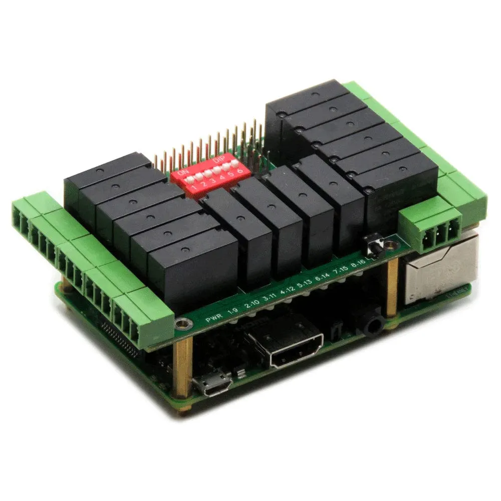 16 Relays 2A/24V 8-Layer Stackable HAT for Raspberry Pi