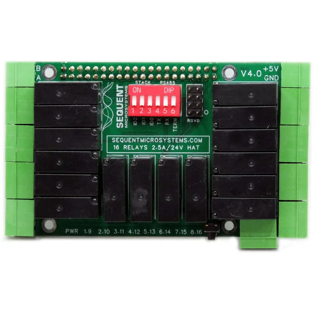 16 Relays 2A/24V 8-Layer Stackable HAT for Raspberry Pi
