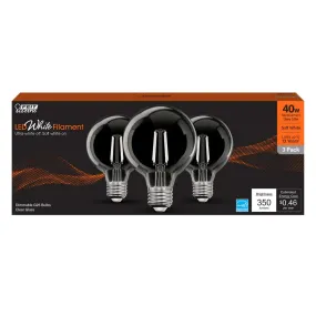3-Pack 40W LED White Filament Globe Light Bulbs G2540927CAWFIL3