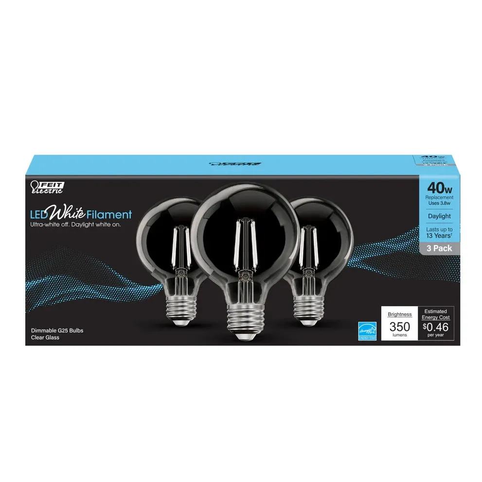 3-Pack 40W LED White Filament Globe Light Bulbs G2540927CAWFIL3
