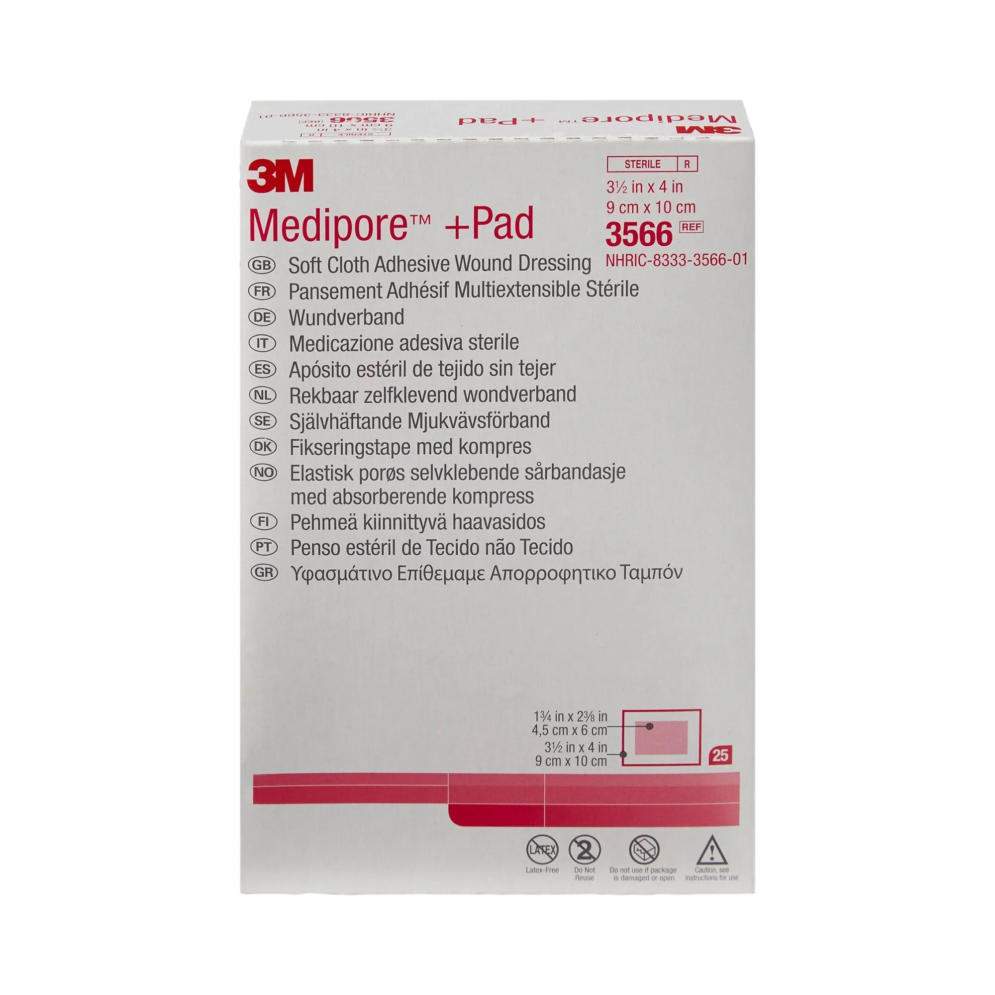 3M™ Medipore™  Pad Soft Cloth Dressings, 3½ x 4 Inch, 1 Case of 100