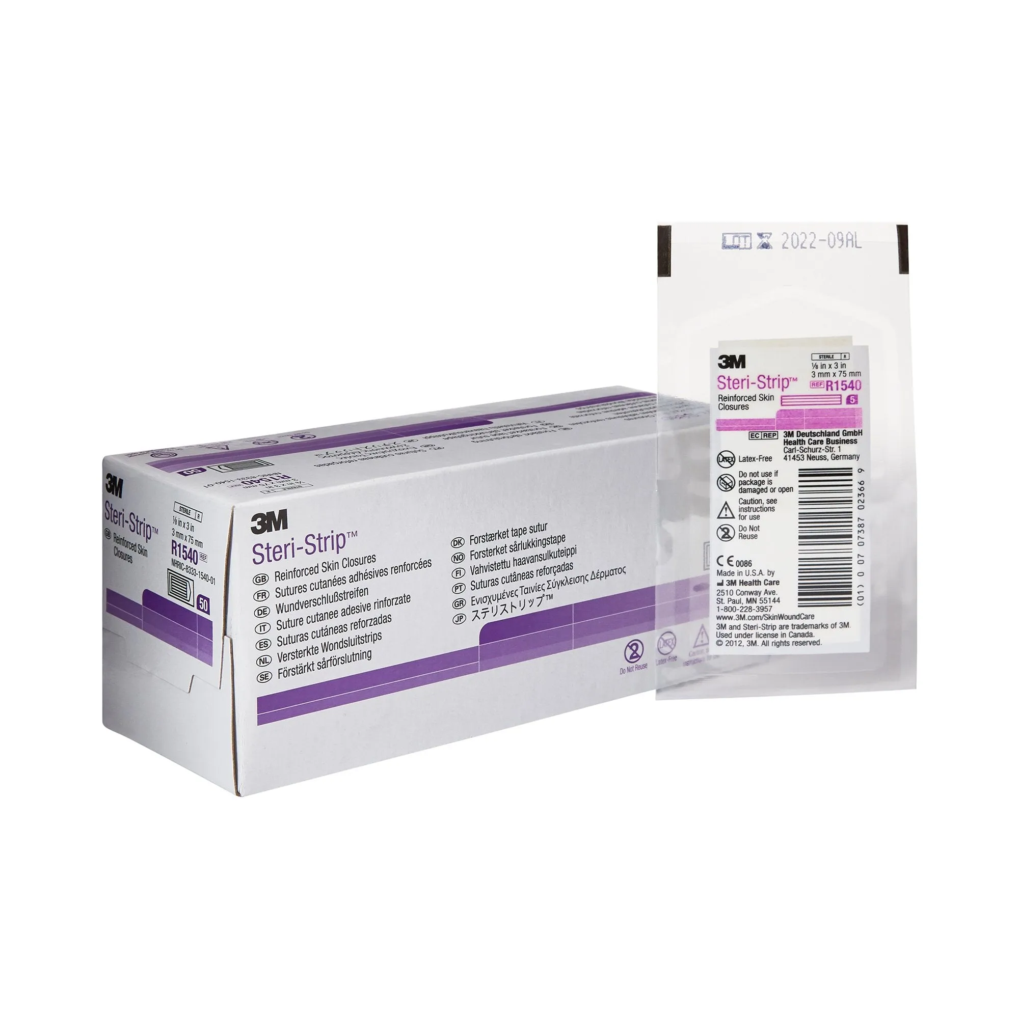 3M Steri-Strip Skin Closure Strips, Non-Woven Material, Reinforced Strip, White, 1 Case of 200