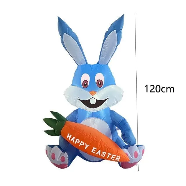 4 Feet Blue Bunny with Carrot Inflatable Easter Bunny Blowup Outdoor Toys with Build-in LEDs Yard Lawn Garden Decorations