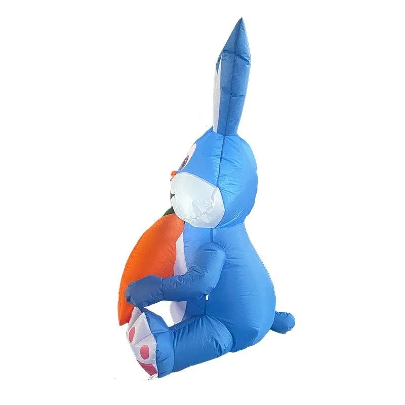 4 Feet Blue Bunny with Carrot Inflatable Easter Bunny Blowup Outdoor Toys with Build-in LEDs Yard Lawn Garden Decorations
