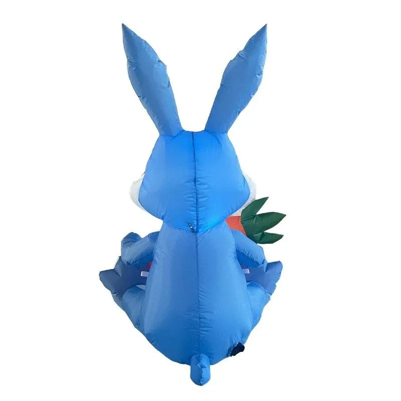 4 Feet Blue Bunny with Carrot Inflatable Easter Bunny Blowup Outdoor Toys with Build-in LEDs Yard Lawn Garden Decorations