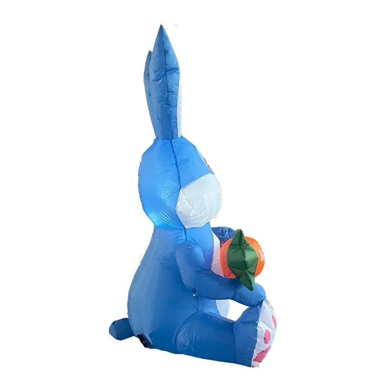 4 Feet Blue Bunny with Carrot Inflatable Easter Bunny Blowup Outdoor Toys with Build-in LEDs Yard Lawn Garden Decorations