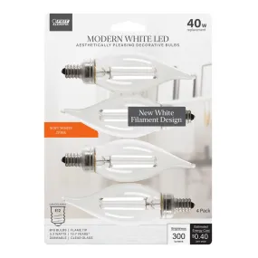 4-Pack 40W Modern White LED Flame Tip Light Bulbs BPCFC40