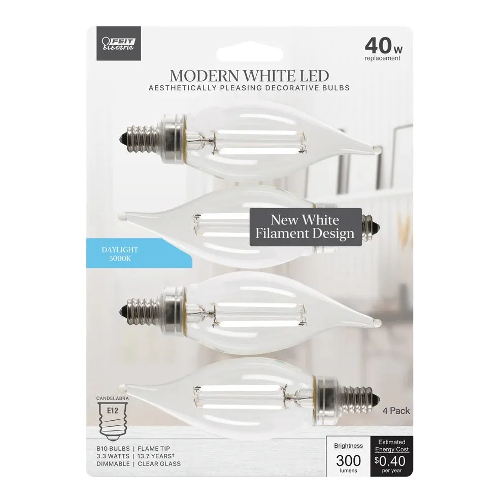 4-Pack 40W Modern White LED Flame Tip Light Bulbs BPCFC40