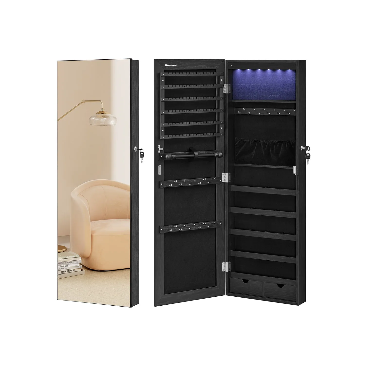 42.5"H Full Screen Mirrored Jewelry Cabinet