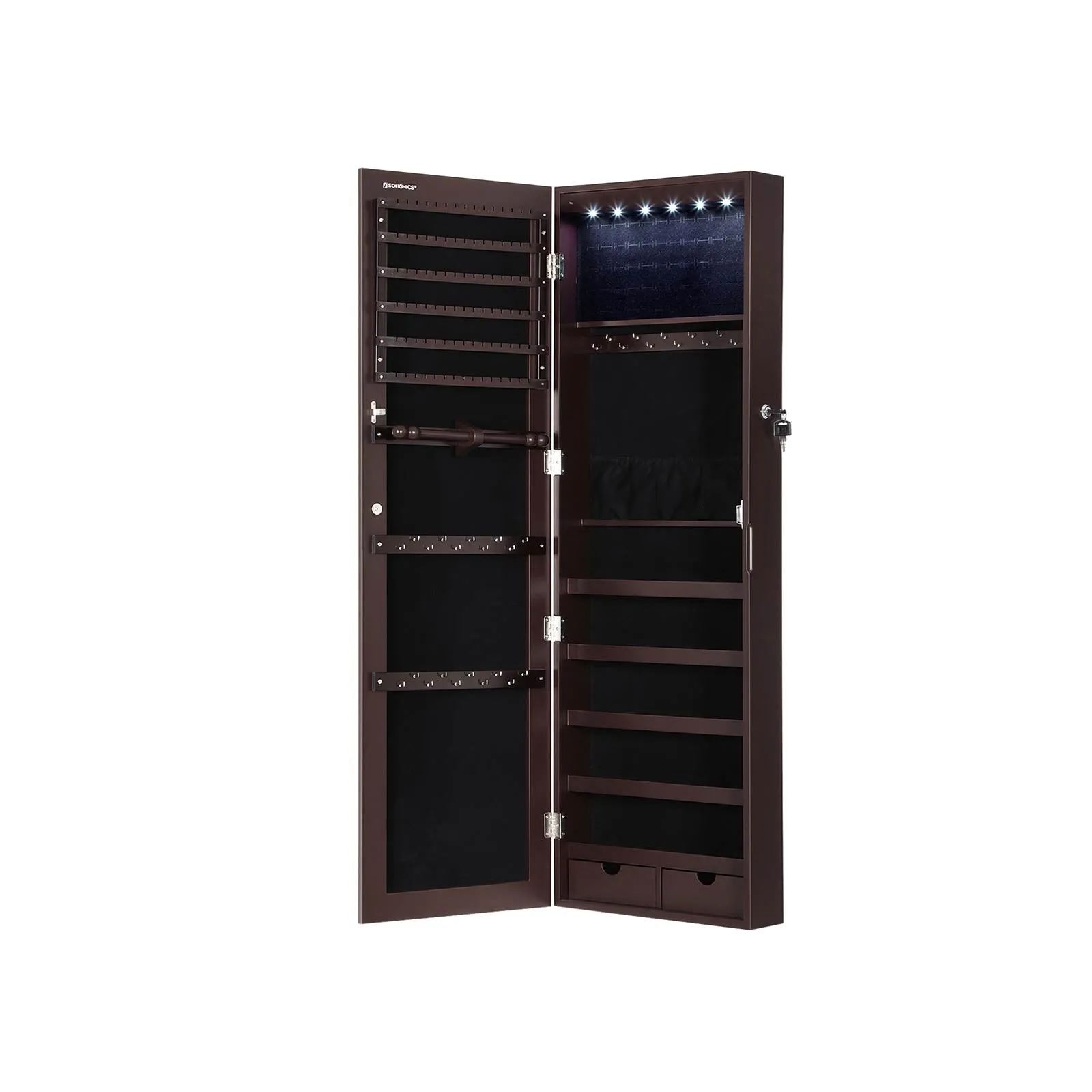 42.5"H Full Screen Mirrored Jewelry Cabinet