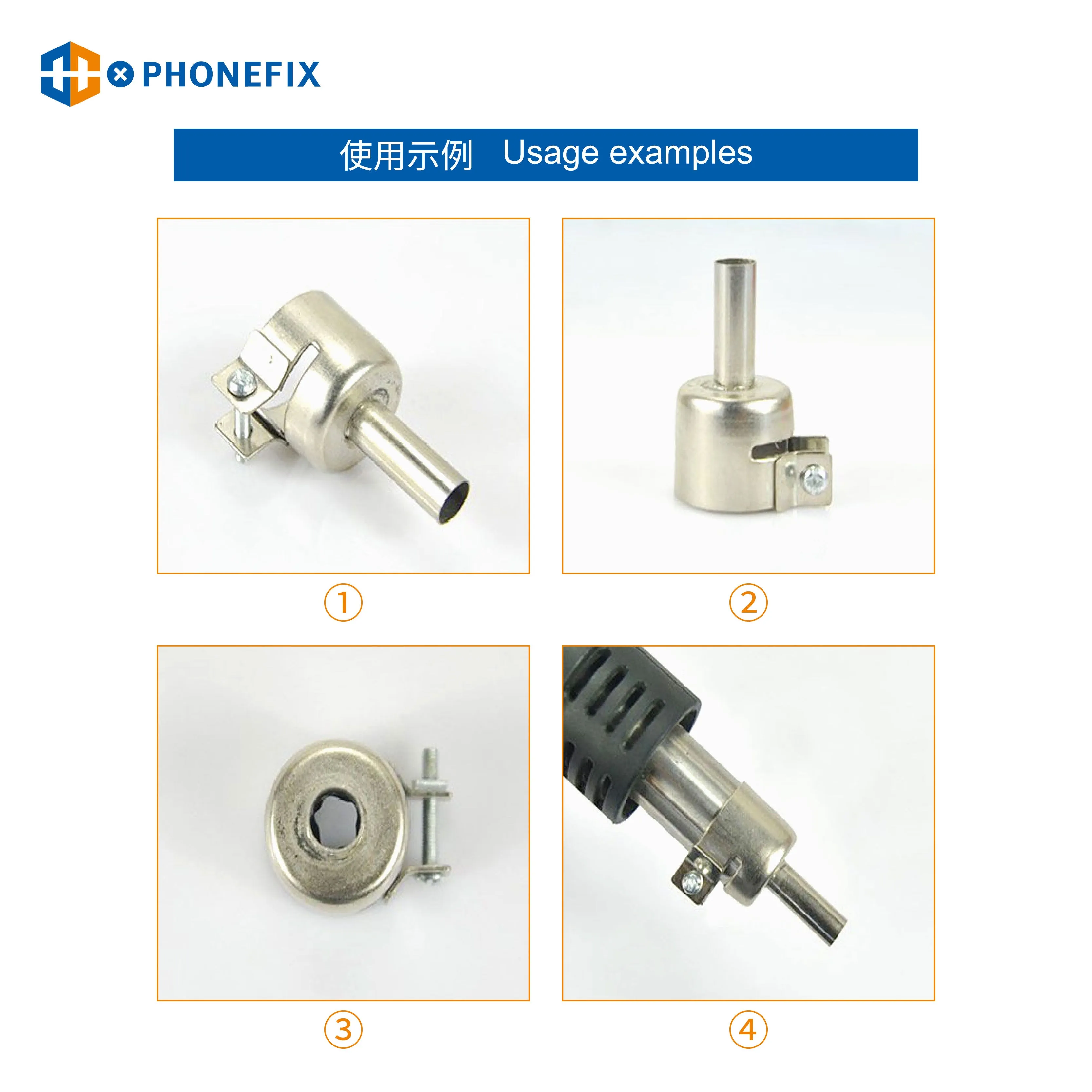 45 Degree Curved Hot Air Gun Nozzles For 850 Series Welding Station