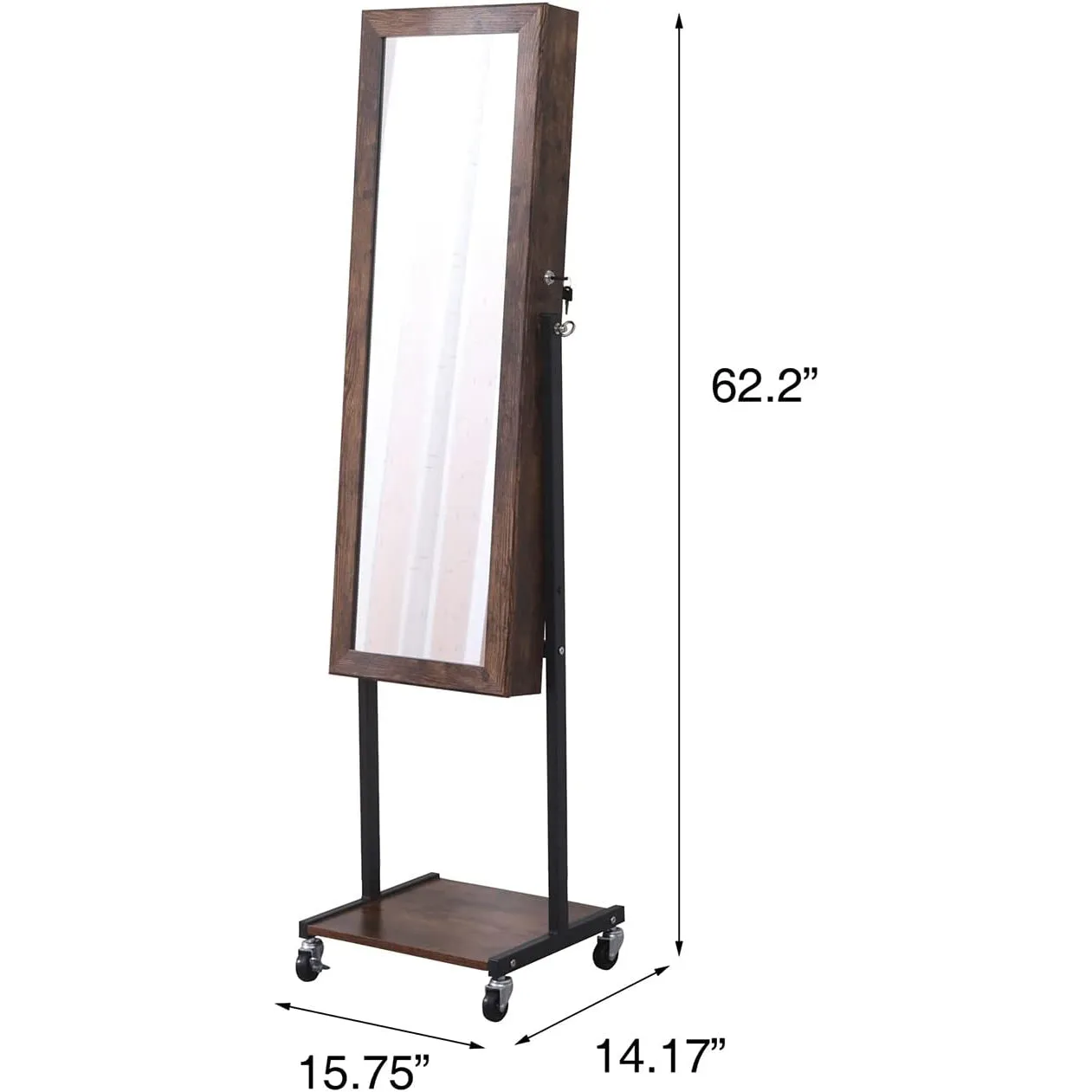 6 LEDs Mirror Jewelry Cabinet Armoire with Wheels