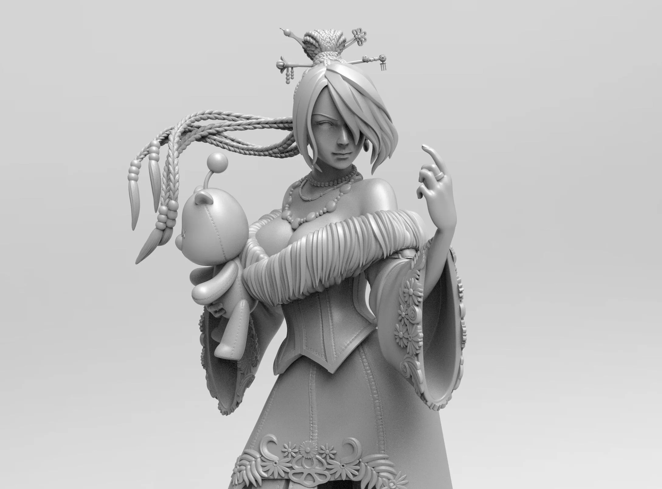 A306 - Games character design, FFX Looloo statue, STL 3D model design print download files