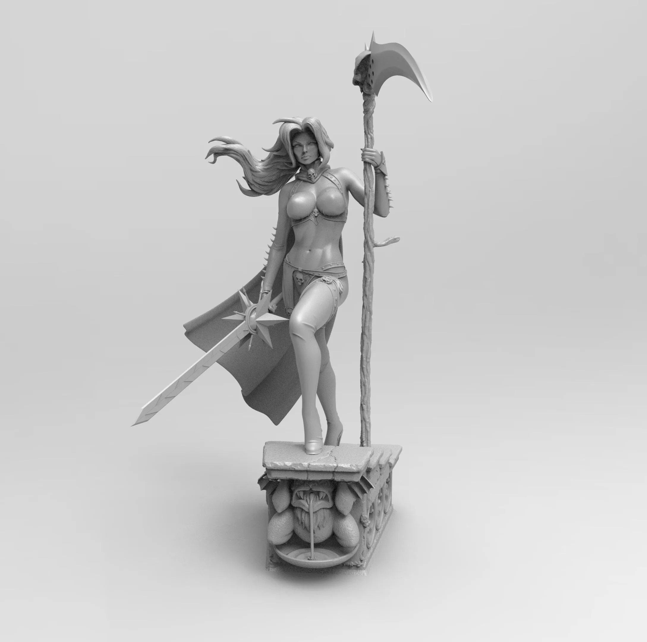 A322 - Character design statue, A Female warrior with 2 weapons', STL 3D model design print download files