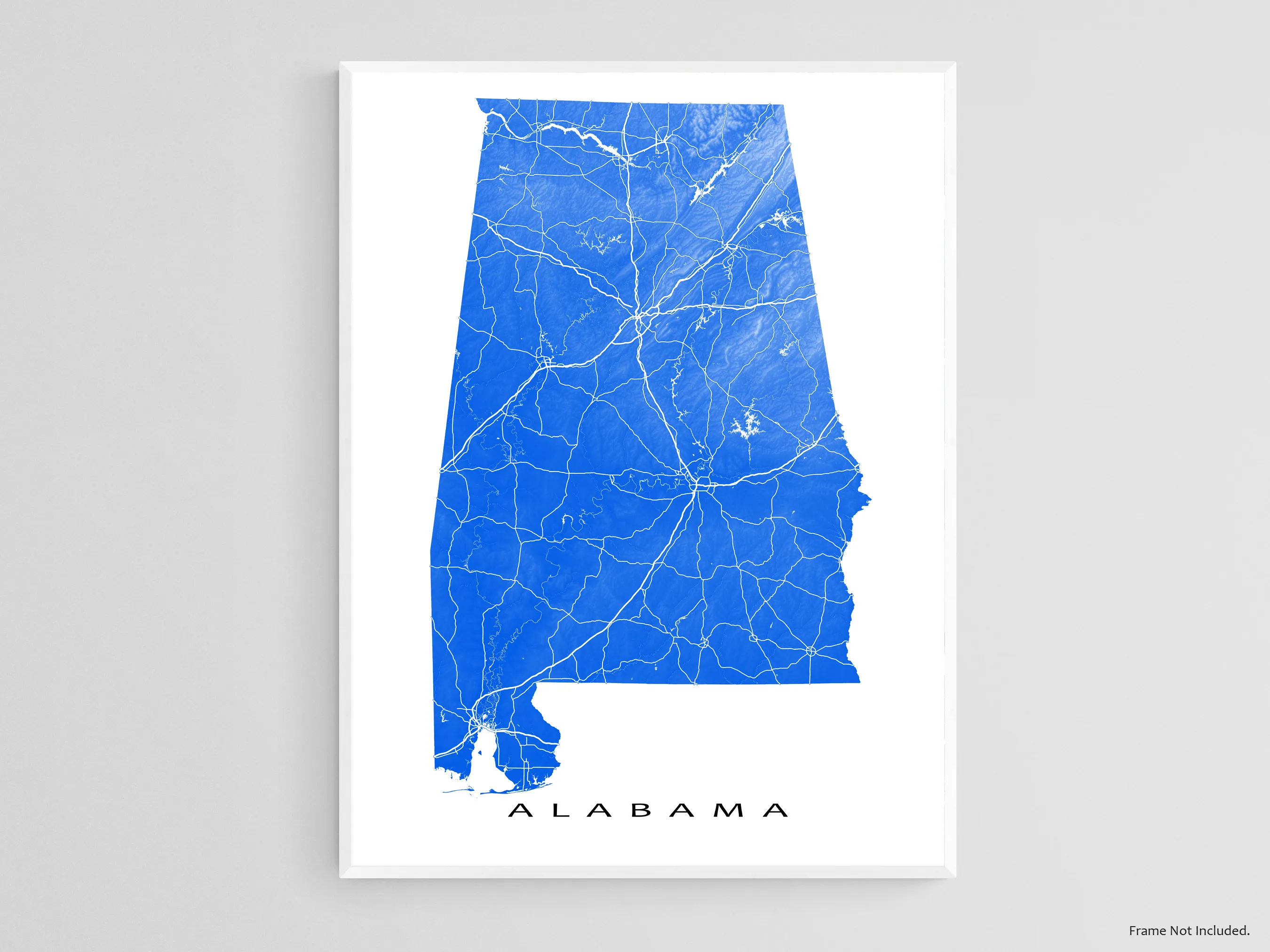 Alabama Map Print for Wall Decor, 3D Topographic AL State Art Poster, Birmingham Mobile