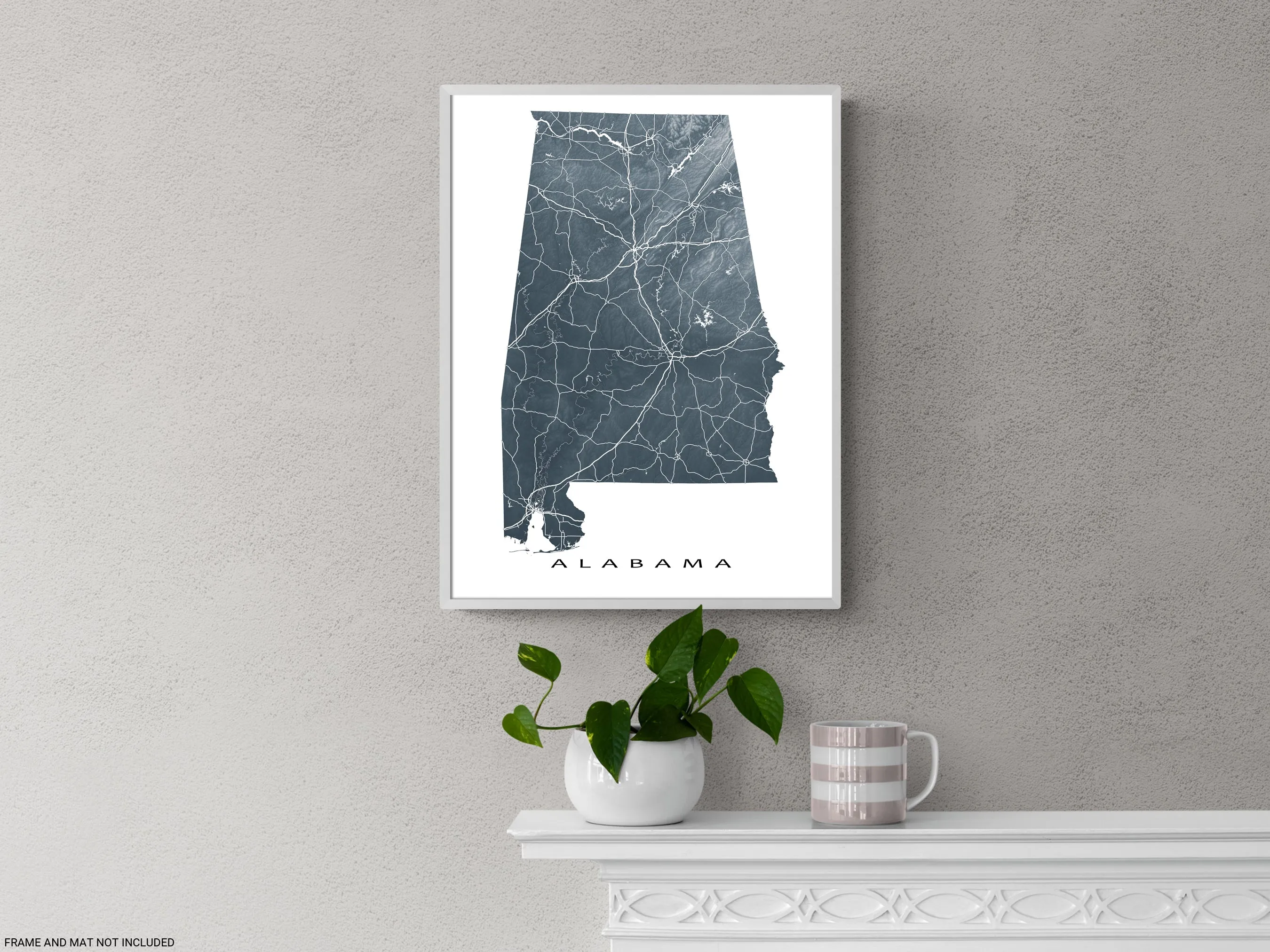 Alabama Map Print for Wall Decor, 3D Topographic AL State Art Poster, Birmingham Mobile