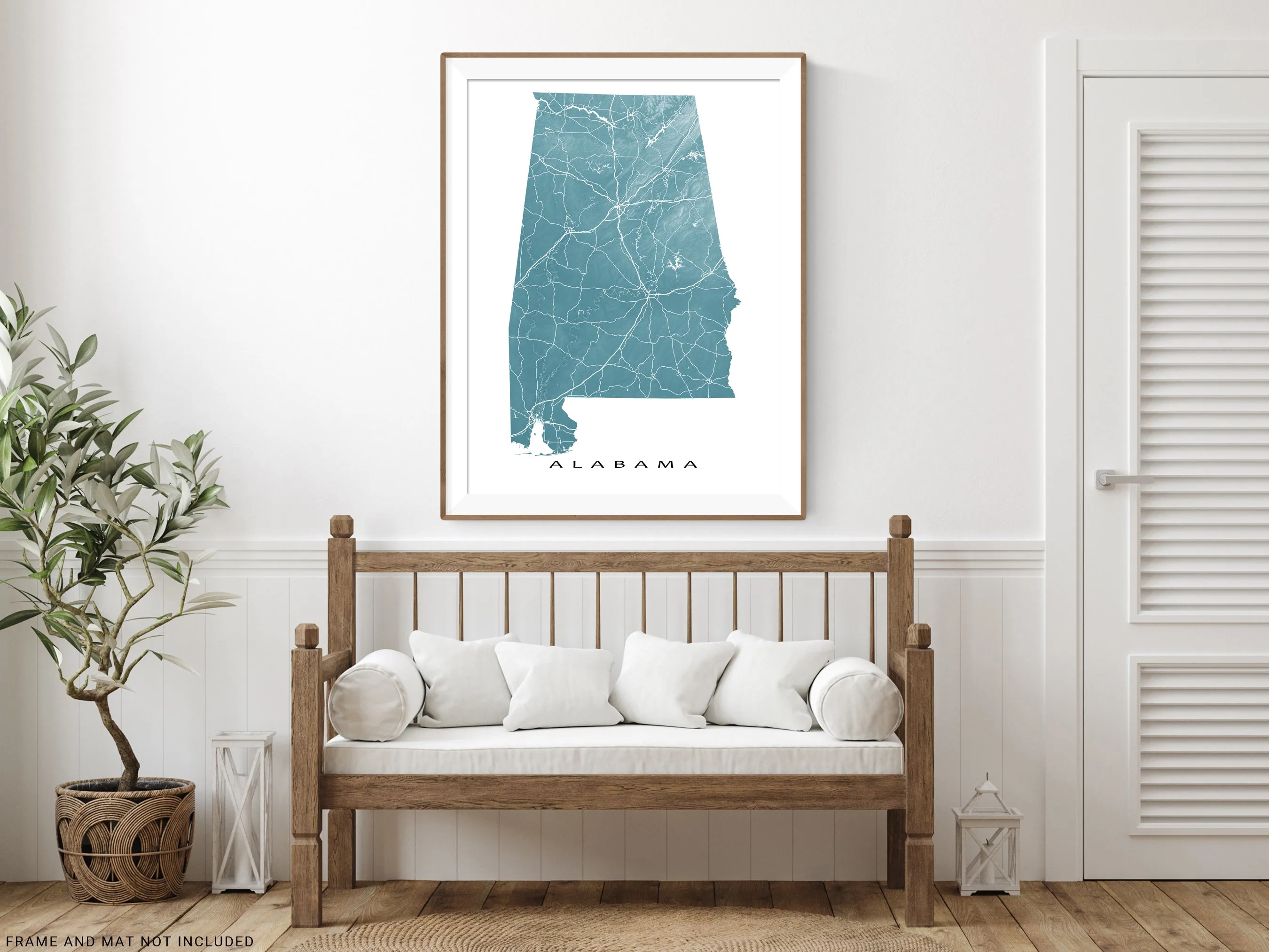 Alabama Map Print for Wall Decor, 3D Topographic AL State Art Poster, Birmingham Mobile