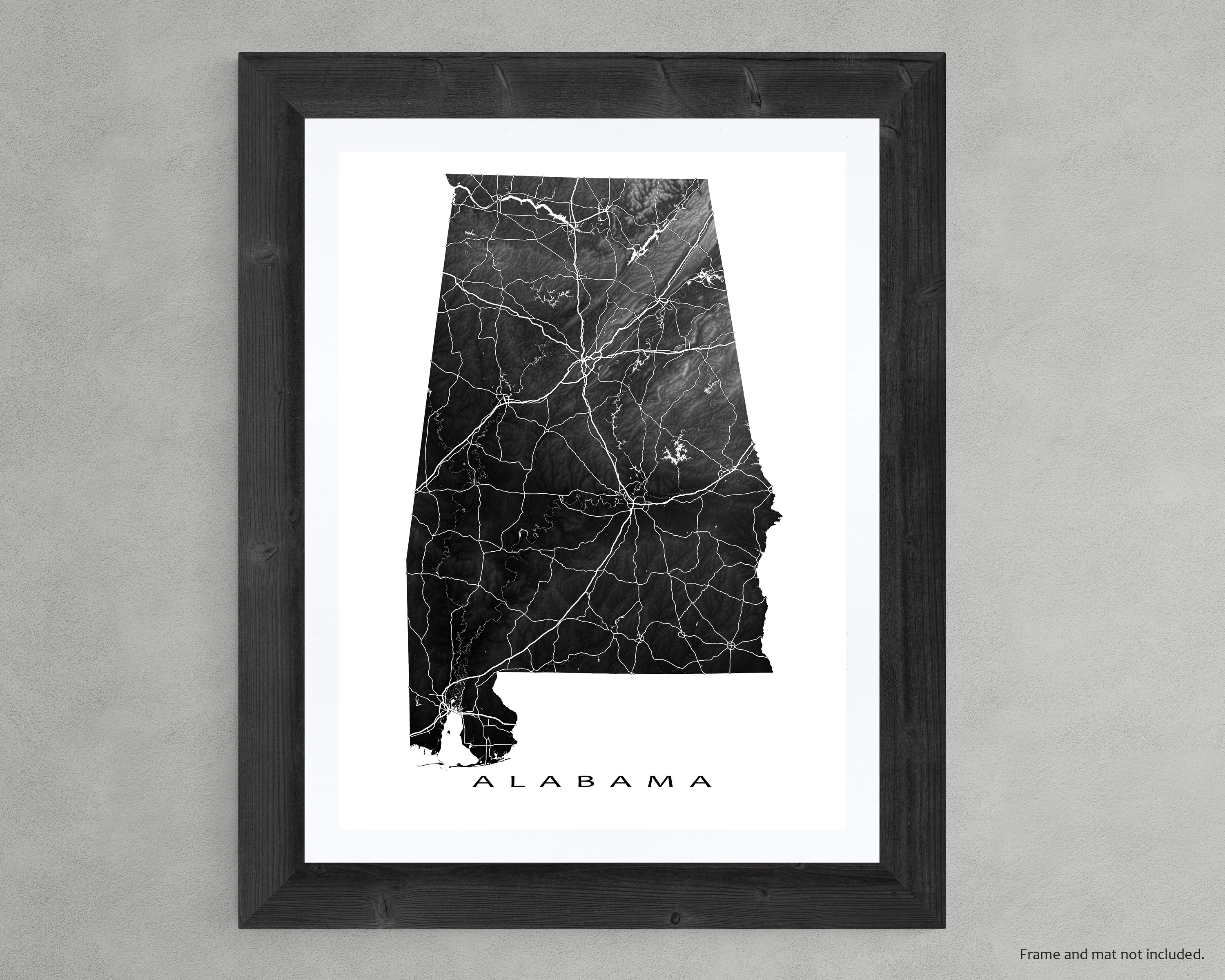 Alabama Map Print for Wall Decor, 3D Topographic AL State Art Poster, Birmingham Mobile