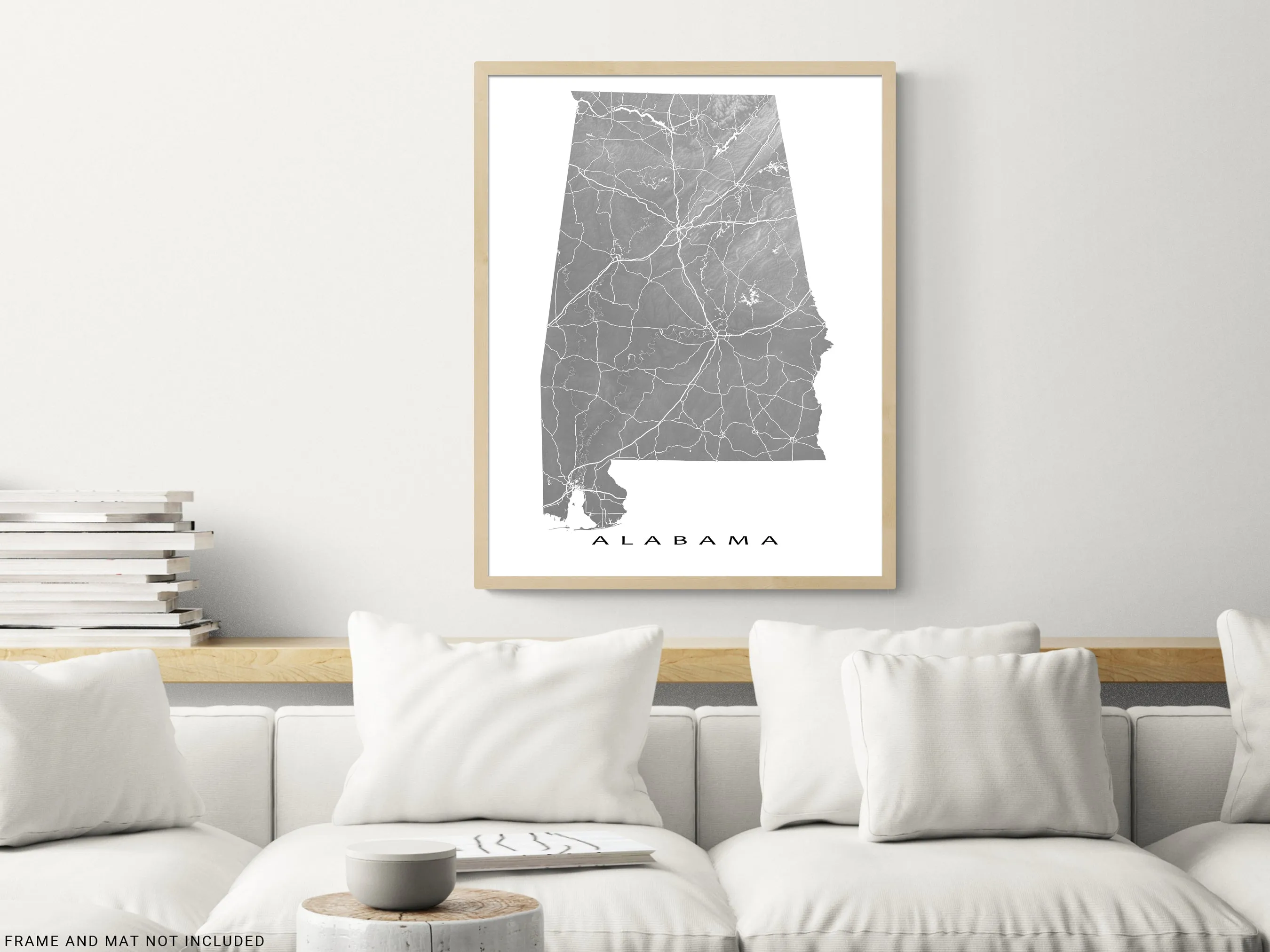 Alabama Map Print for Wall Decor, 3D Topographic AL State Art Poster, Birmingham Mobile