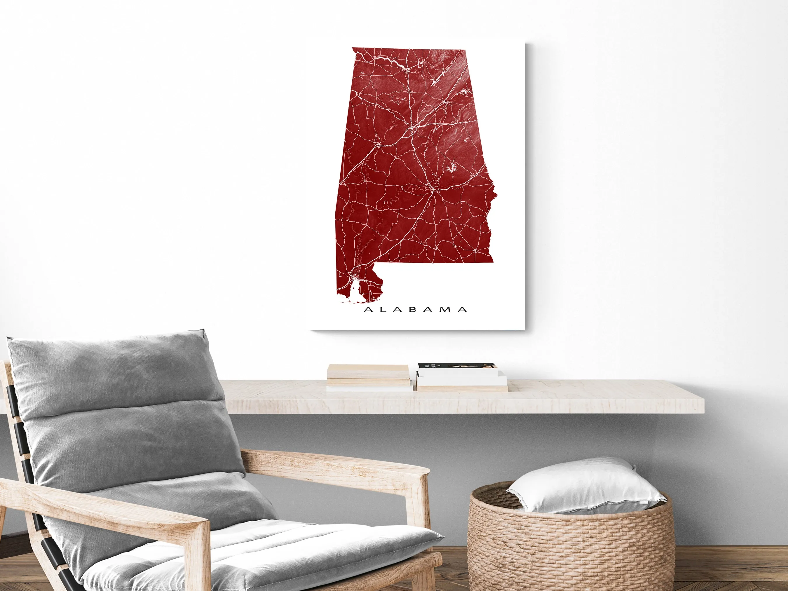 Alabama Map Print for Wall Decor, 3D Topographic AL State Art Poster, Birmingham Mobile