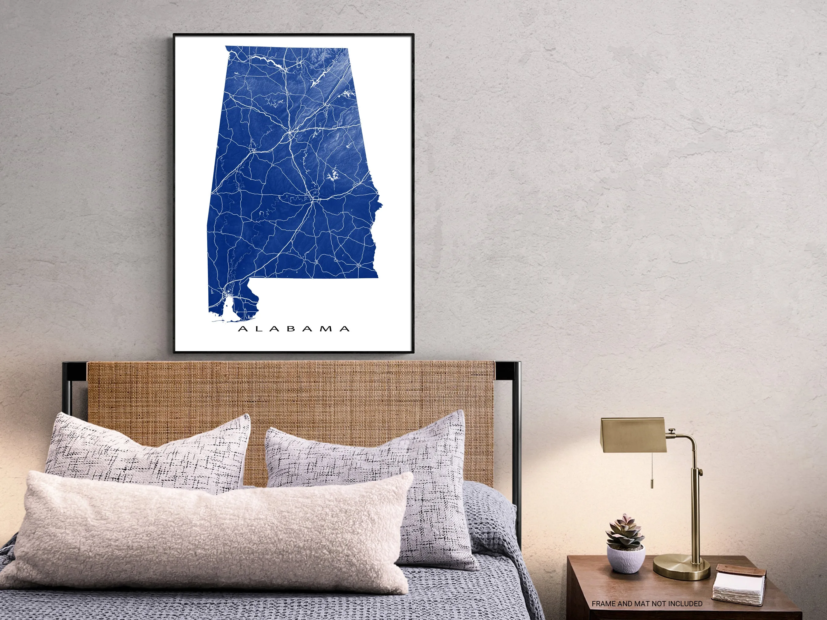 Alabama Map Print for Wall Decor, 3D Topographic AL State Art Poster, Birmingham Mobile