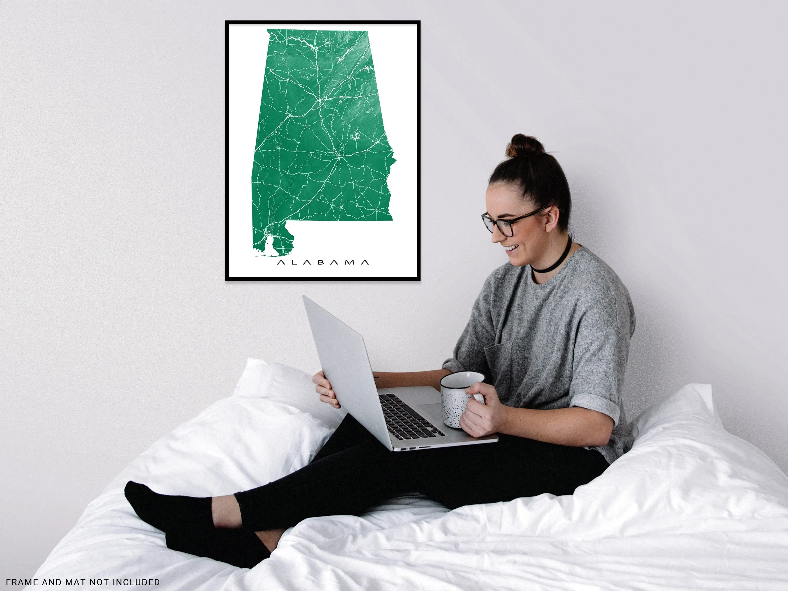 Alabama Map Print for Wall Decor, 3D Topographic AL State Art Poster, Birmingham Mobile