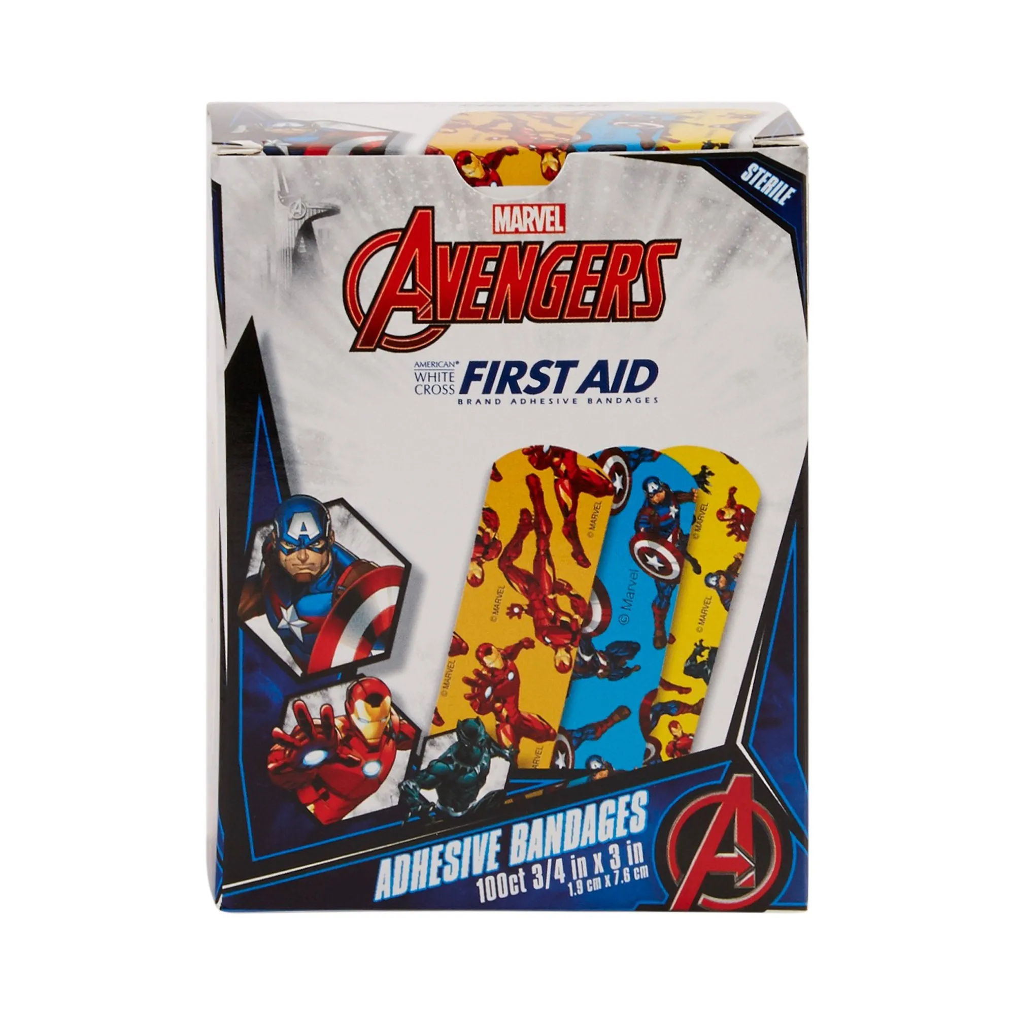 American White Cross Stat Strip Adhesive Strip, Avengers Series, 3/4 x 3 Inches