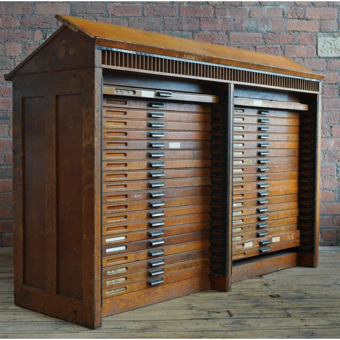Antique Typesetting Drawer Desk - printers storage drawers