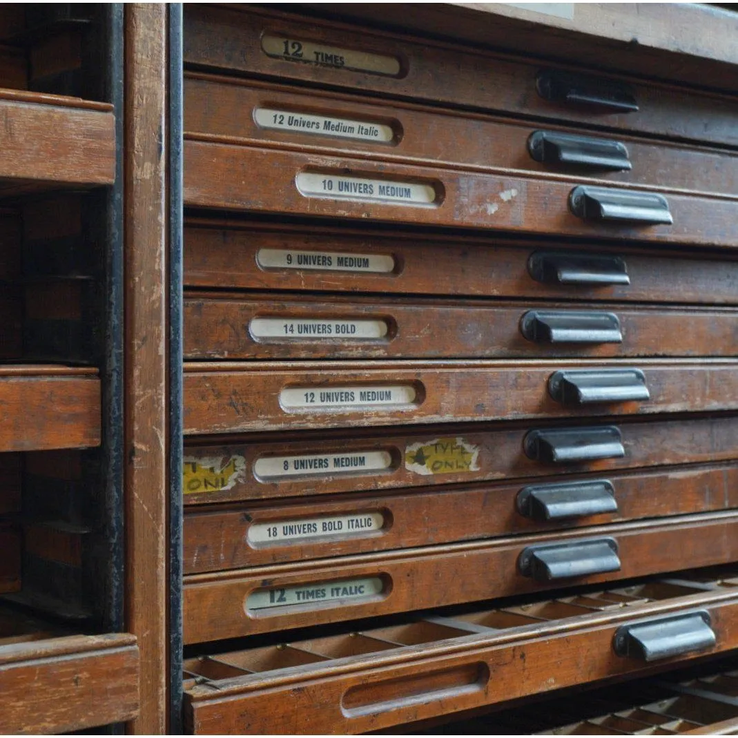 Antique Typesetting Drawer Desk - printers storage drawers
