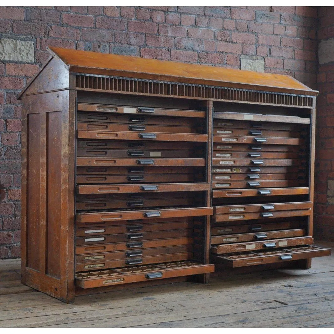 Antique Typesetting Drawer Desk - printers storage drawers