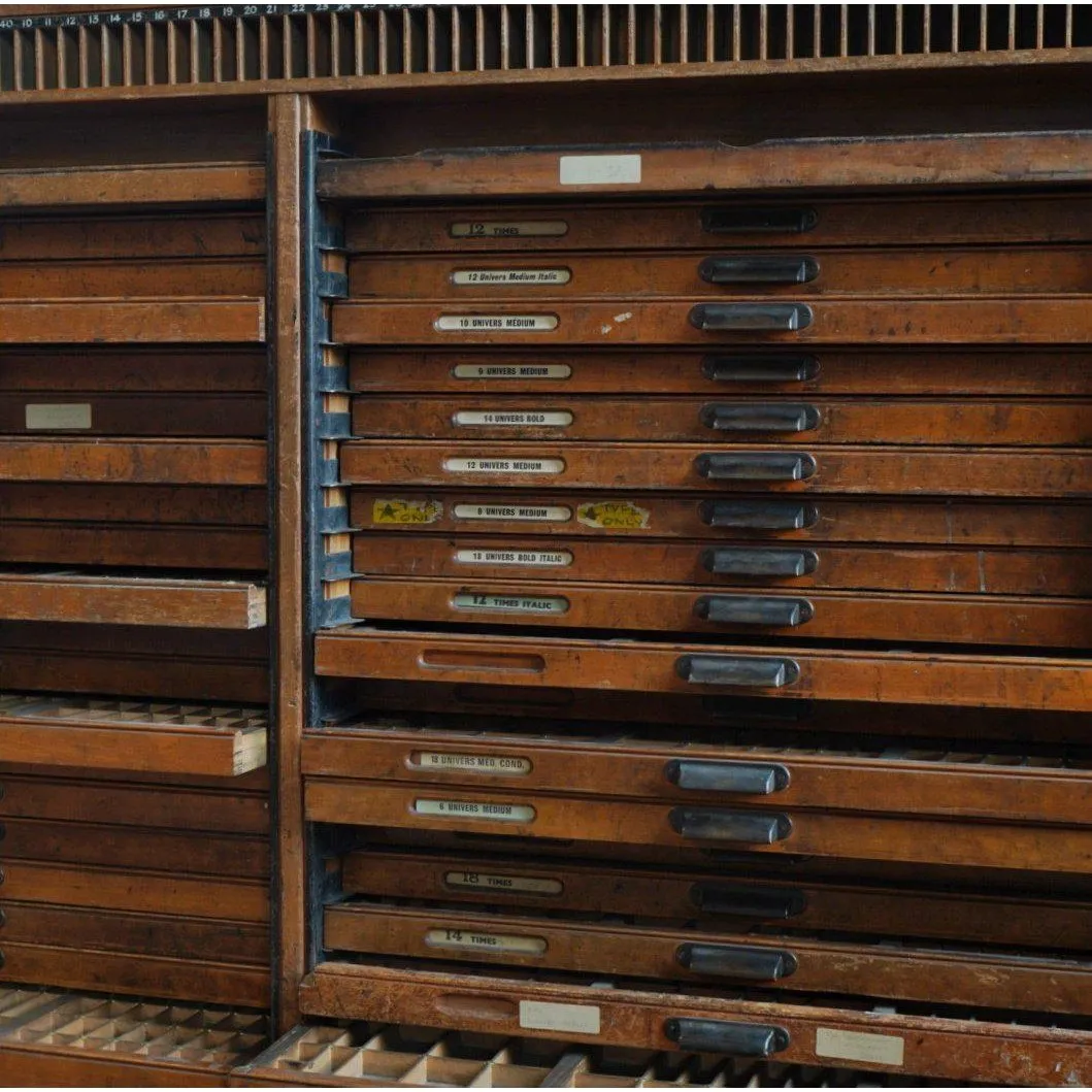Antique Typesetting Drawer Desk - printers storage drawers