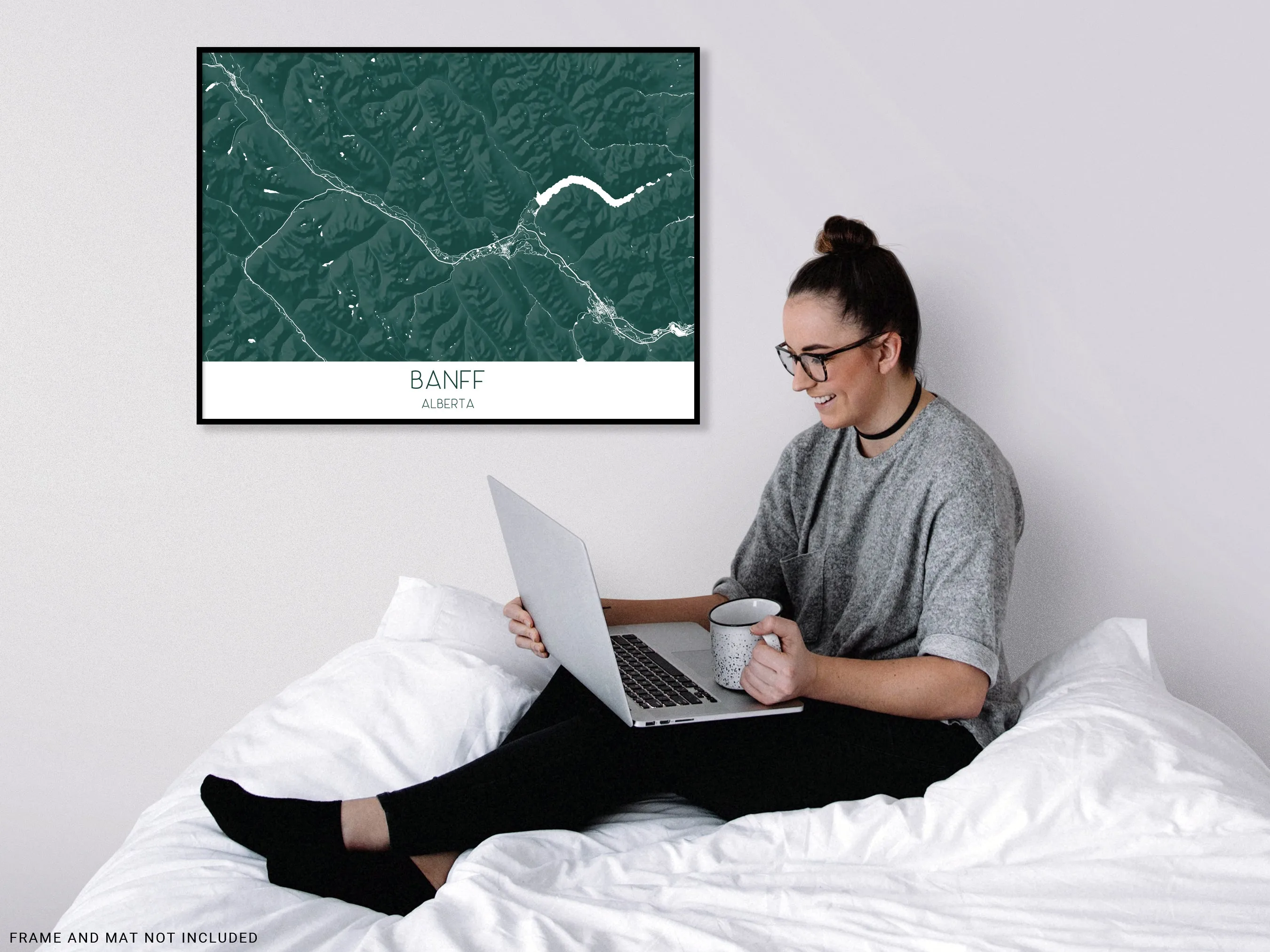 Banff Map Print - Topographic Banff Wall Art Poster Road Maps, Alberta Canada, Canmore, Banff National Park