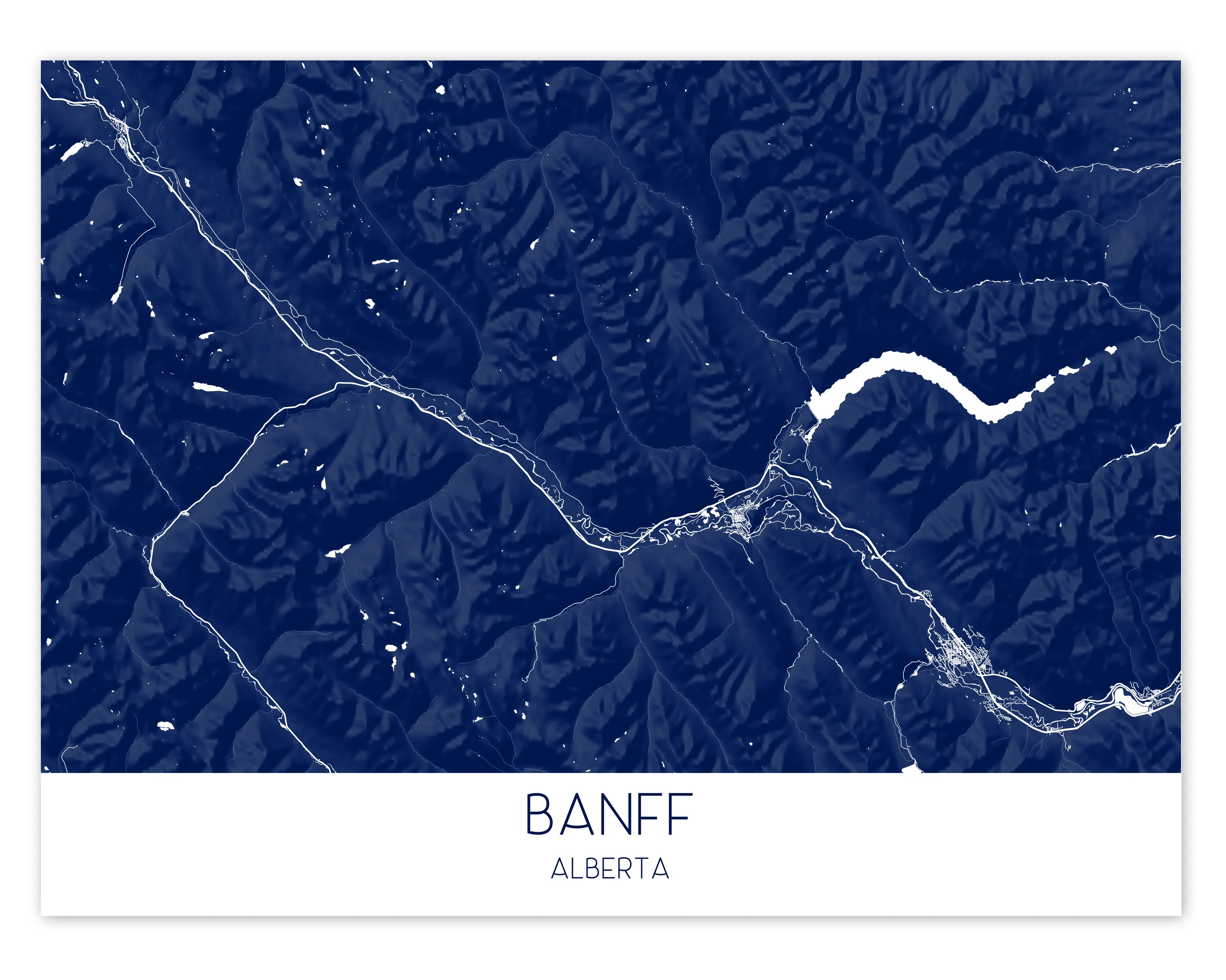Banff Map Print - Topographic Banff Wall Art Poster Road Maps, Alberta Canada, Canmore, Banff National Park