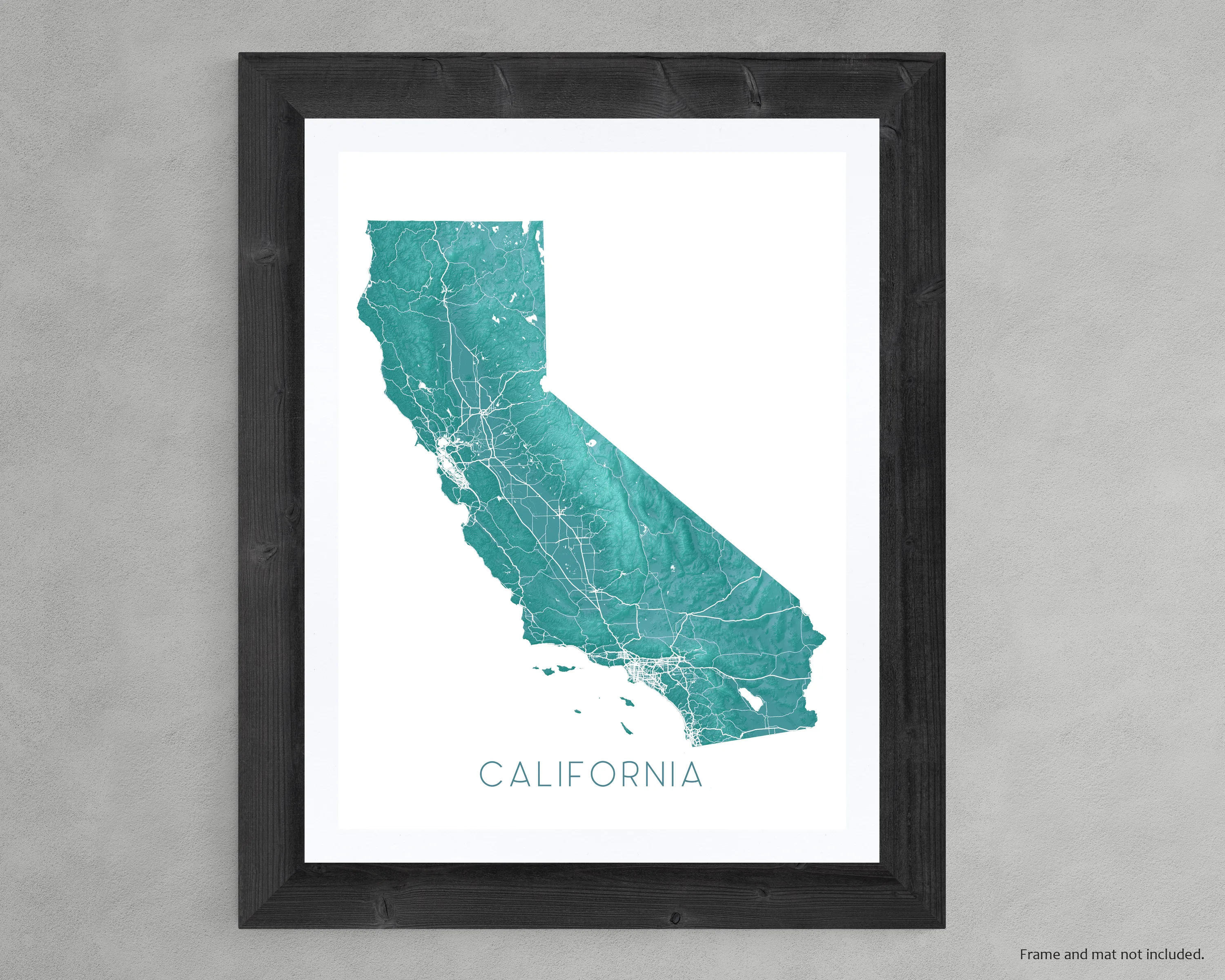 California Map Art Print, Turquoise Topographic CA State Poster Wall Maps