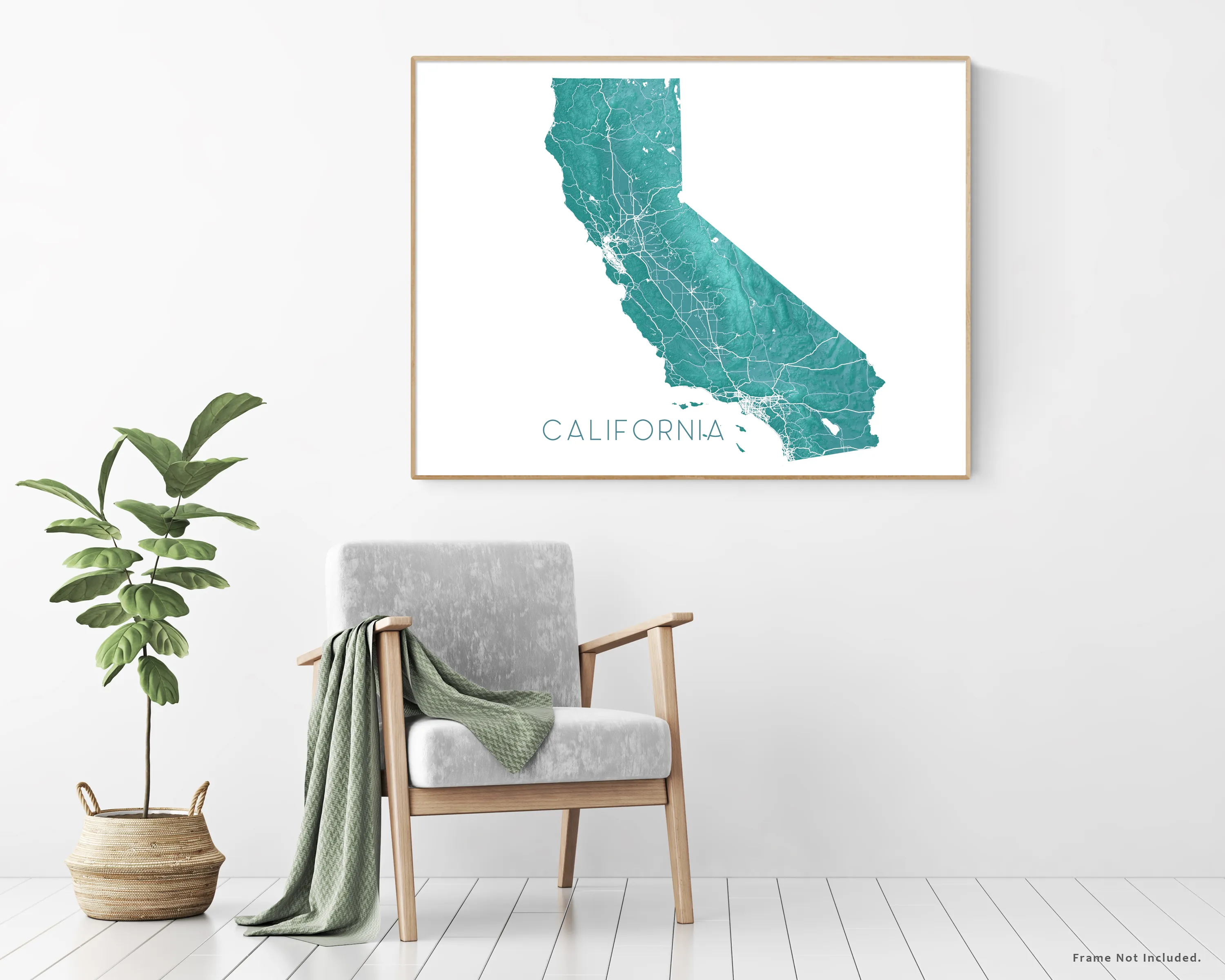 California Map Art Print, Turquoise Topographic CA State Poster Wall Maps