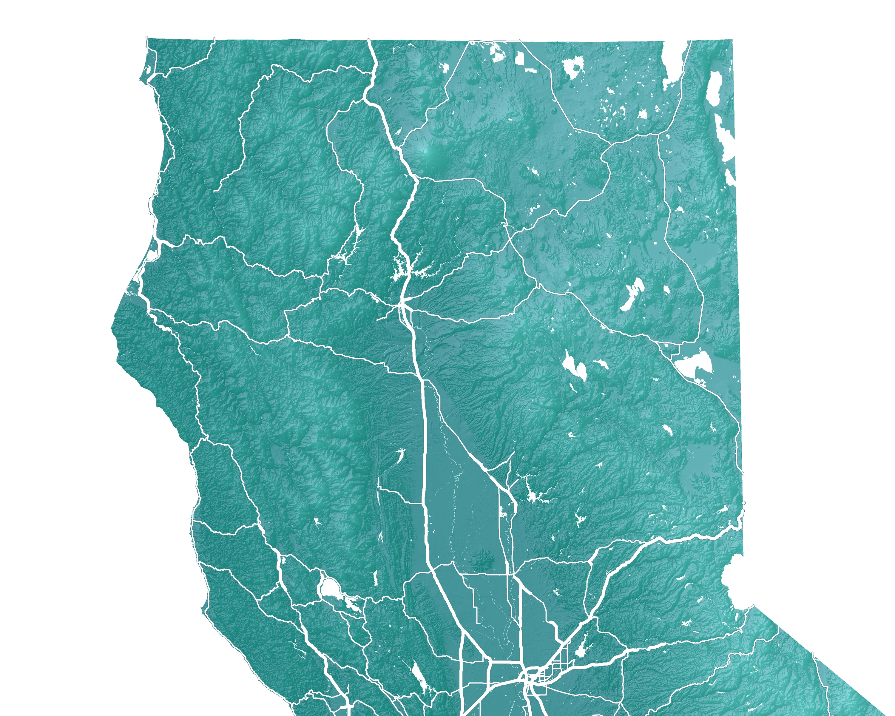 California Map Art Print, Turquoise Topographic CA State Poster Wall Maps
