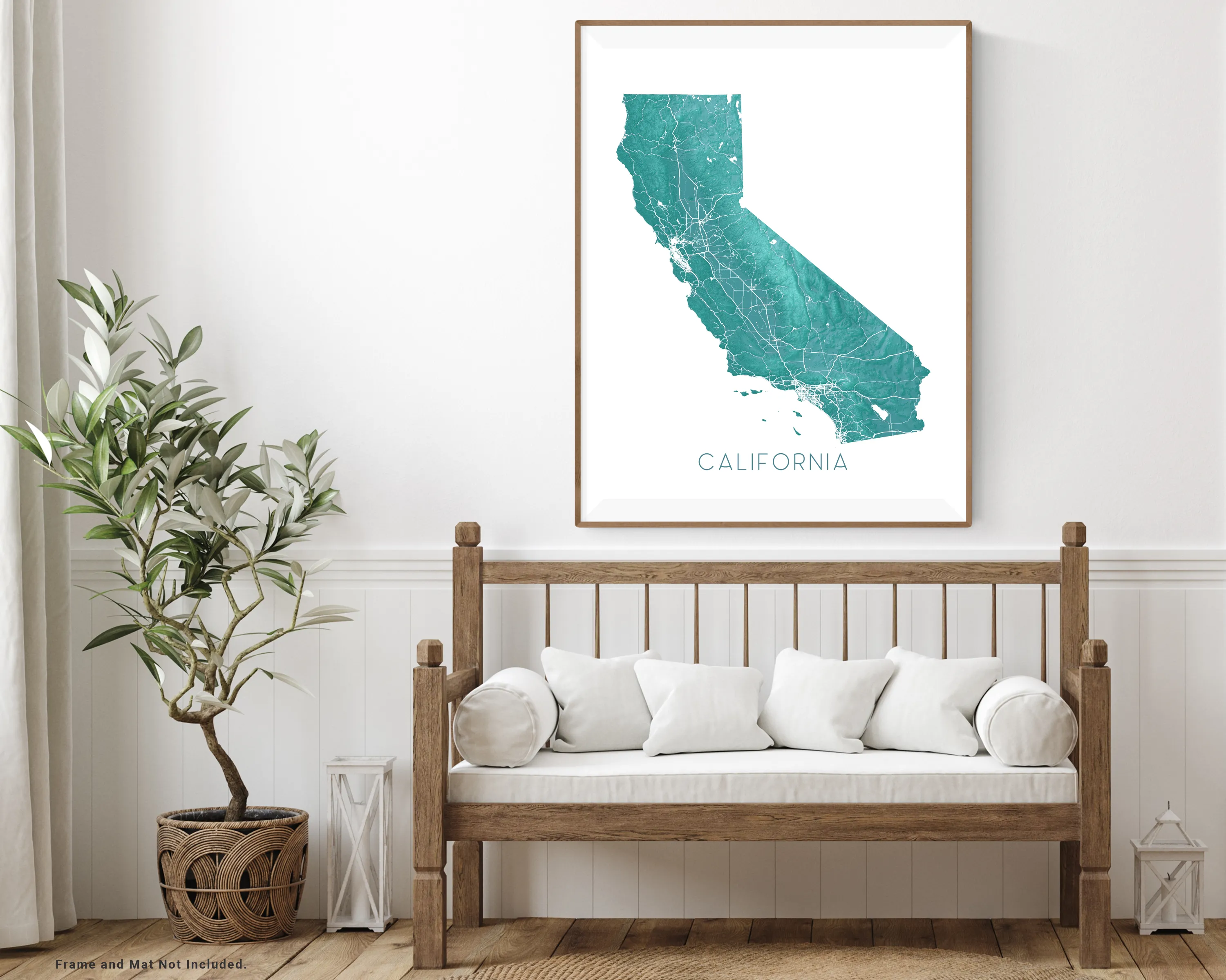 California Map Art Print, Turquoise Topographic CA State Poster Wall Maps