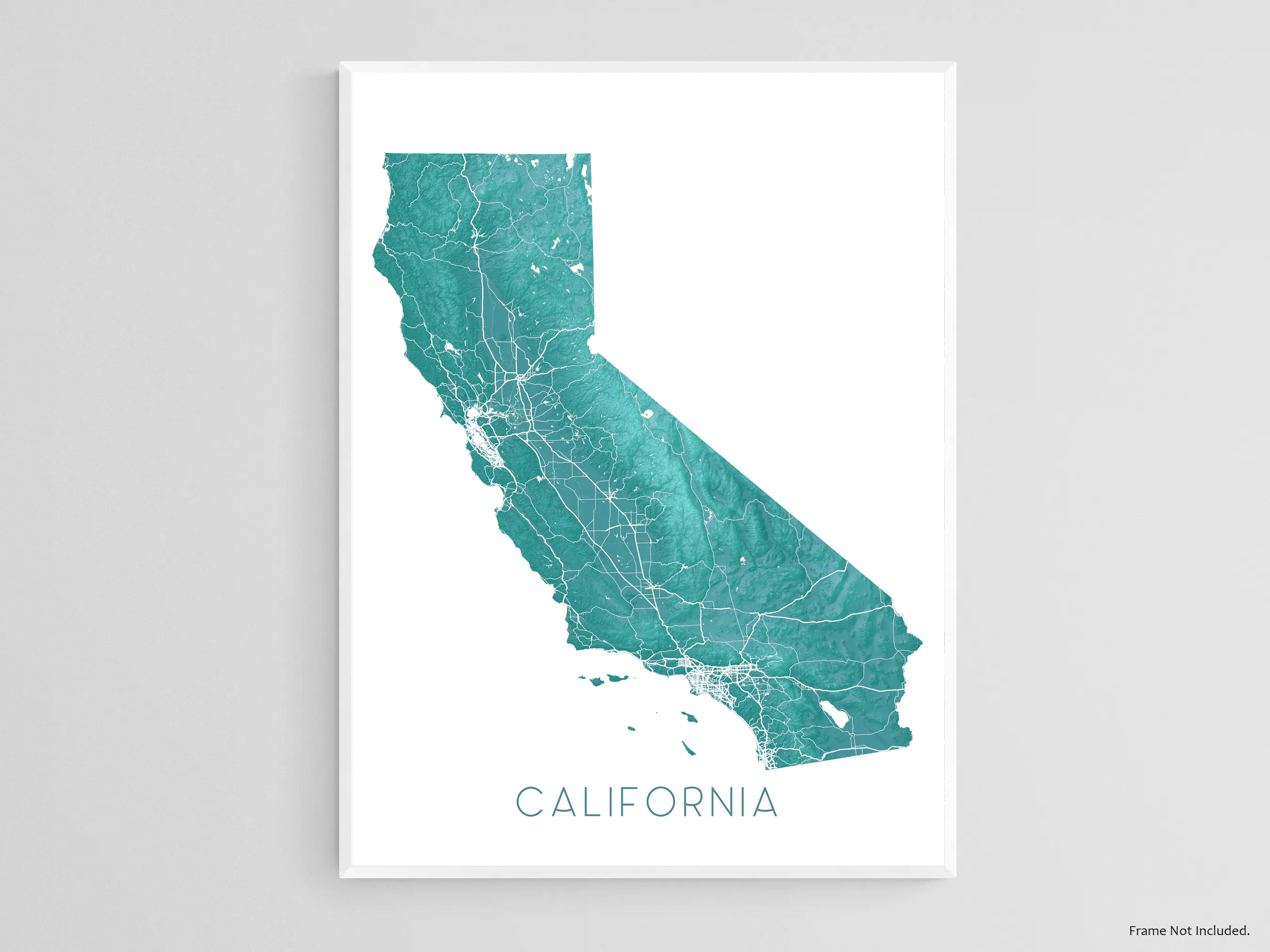 California Map Art Print, Turquoise Topographic CA State Poster Wall Maps