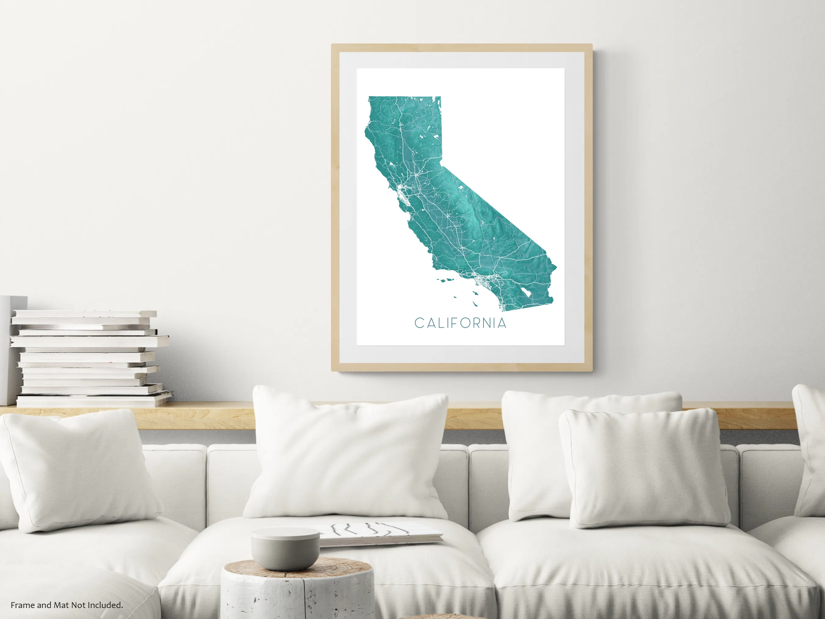California Map Art Print, Turquoise Topographic CA State Poster Wall Maps