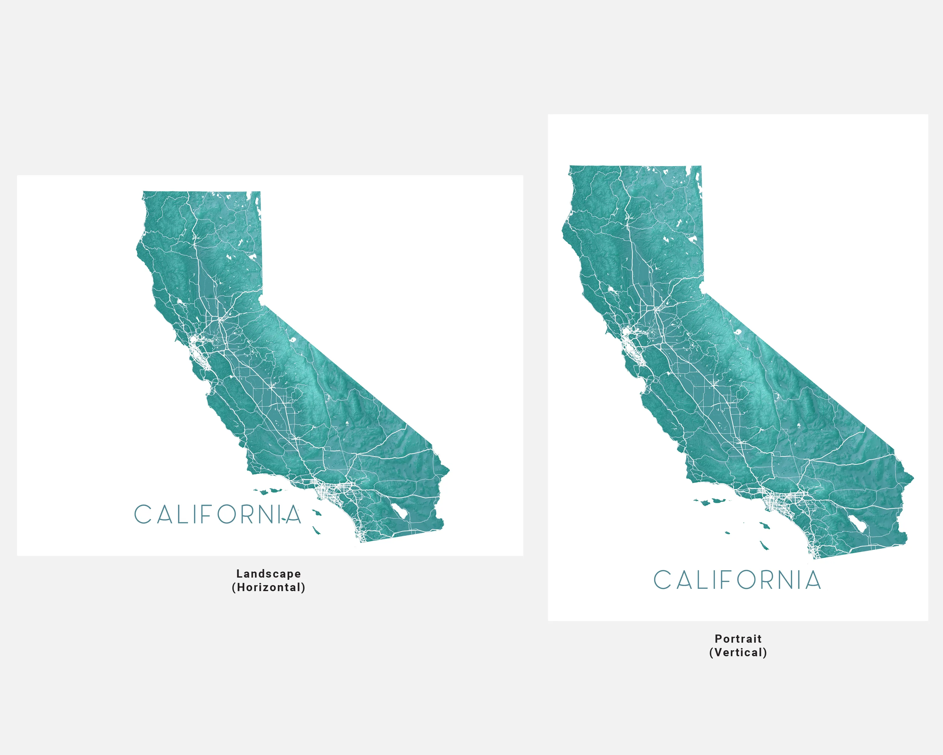 California Map Art Print, Turquoise Topographic CA State Poster Wall Maps