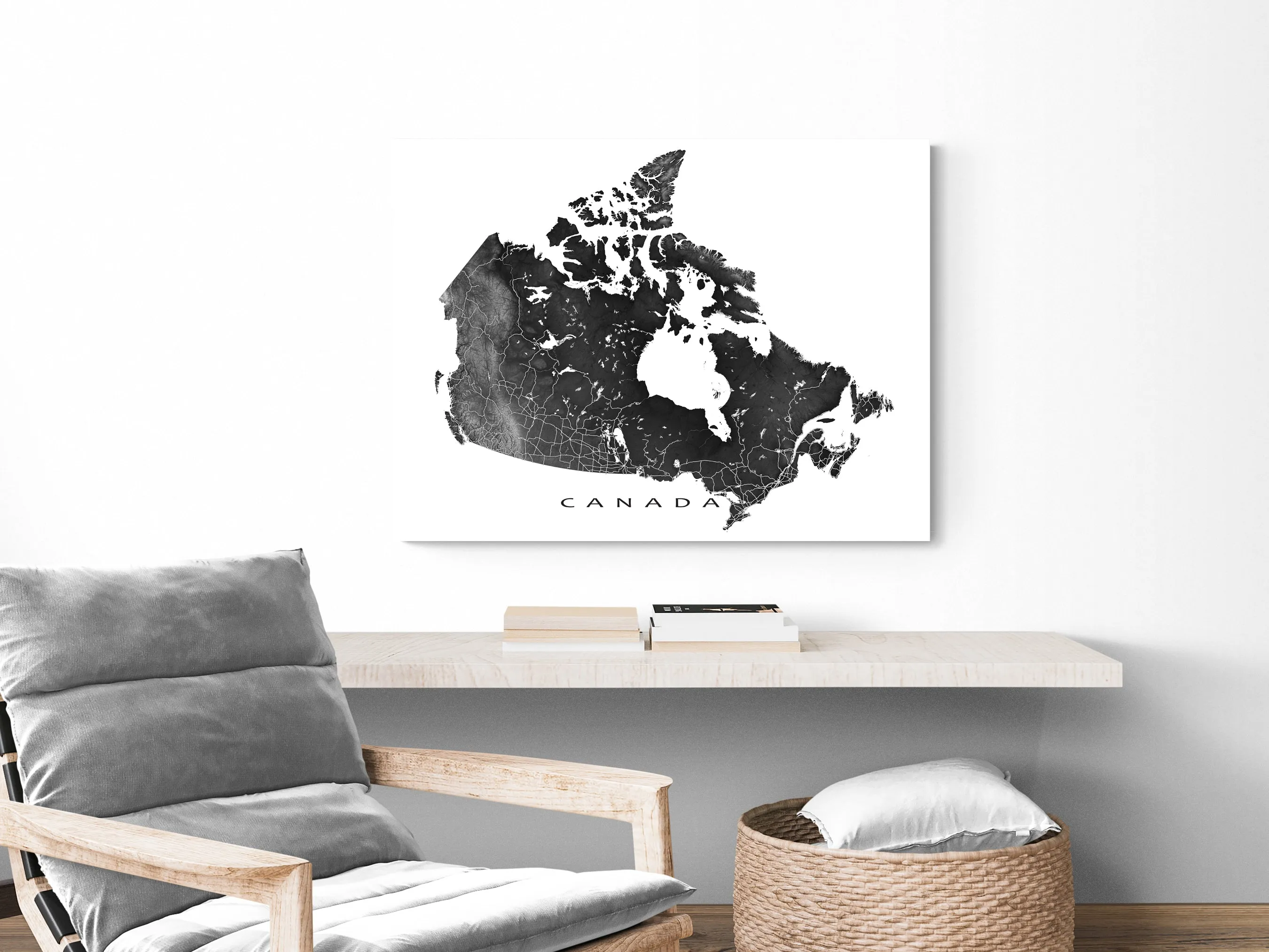 Canada Map Wall Art Print, Topographic 3D Canada Poster Roads Maps, Toronto Vancouver Montreal