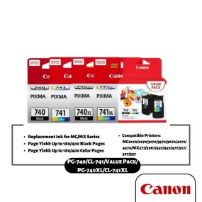 Canon PG-740/ PG-740XL/ CL-741/ CL-741XL/ PG-740 CL-741 Value Pack Ink Cartridge (Black/Color)