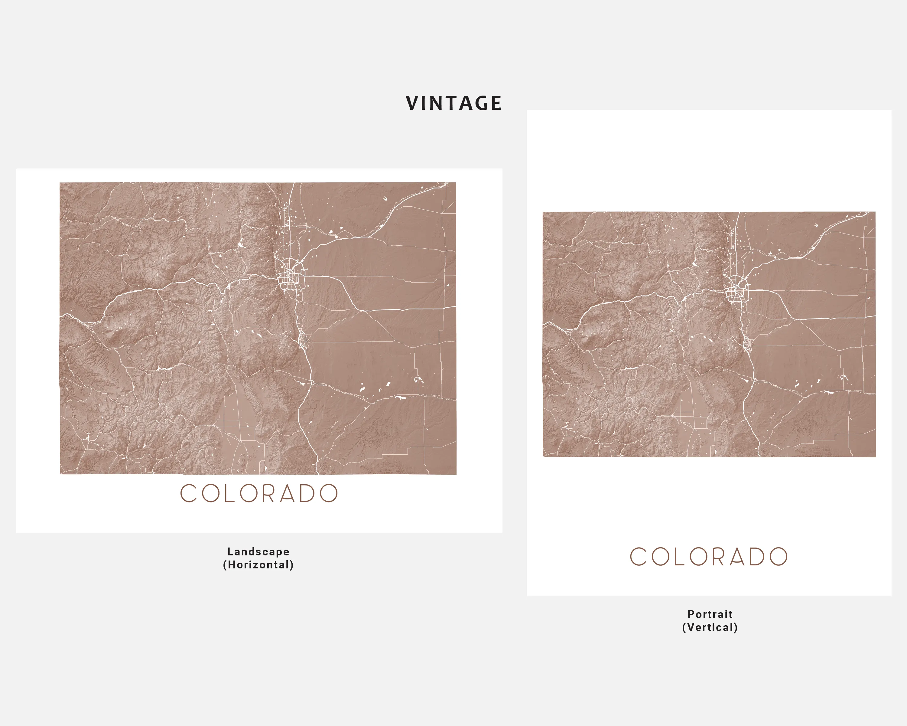 Colorado Map Print Poster- Topographic Map of Colorado State Wall Art Road Maps, Denver Rocky Mountains