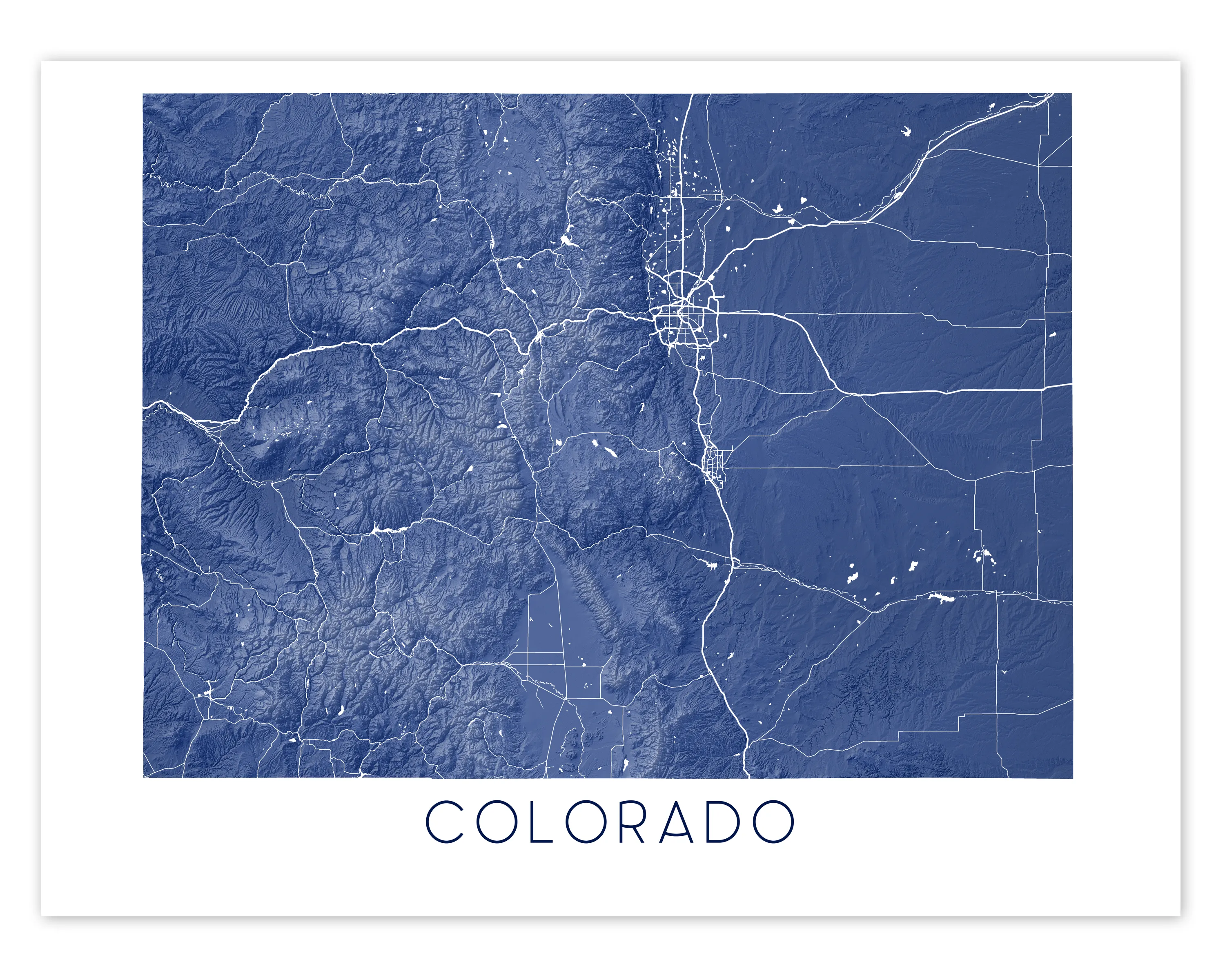 Colorado Map Print Poster- Topographic Map of Colorado State Wall Art Road Maps, Denver Rocky Mountains