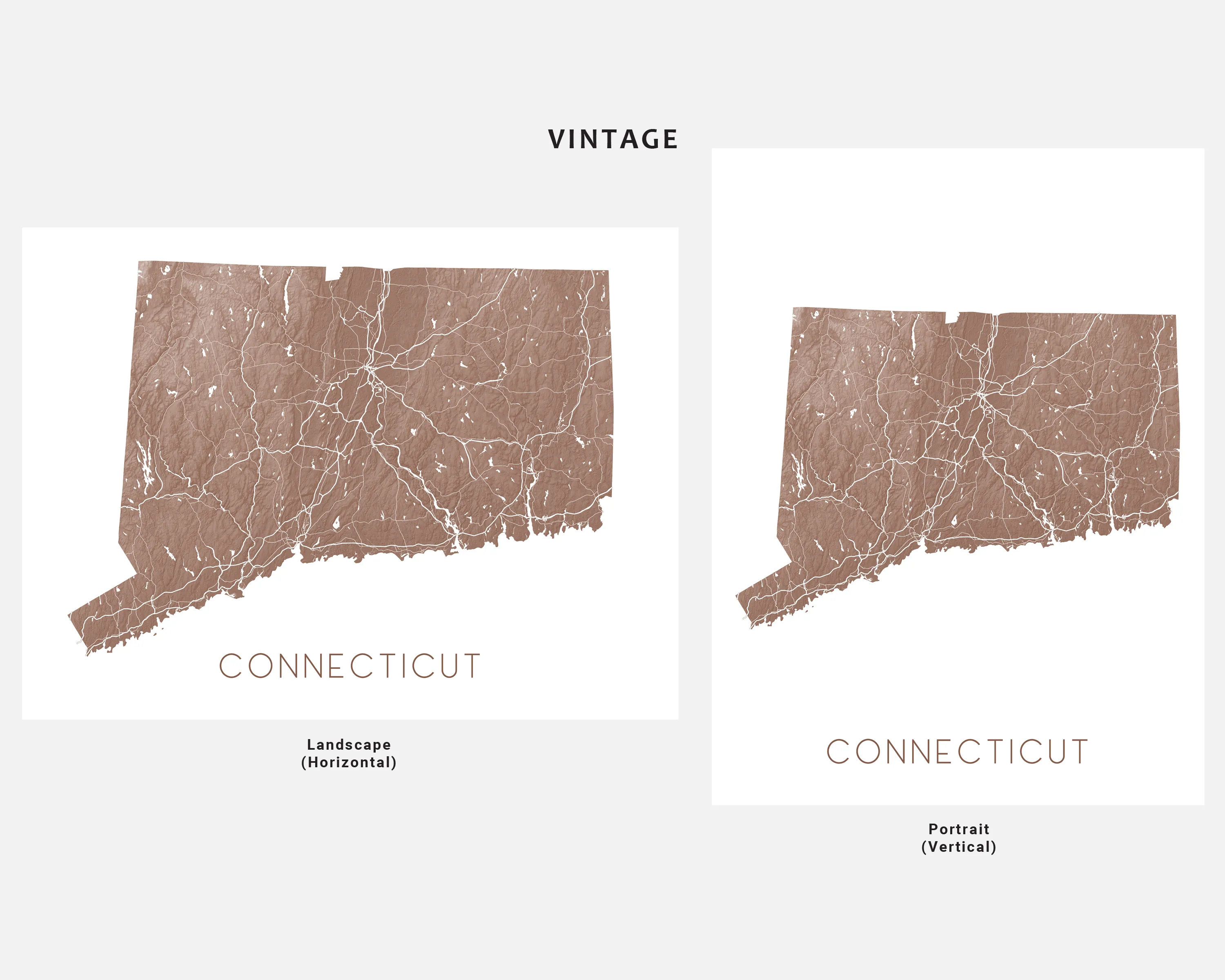 Connecticut Map Print - Topographic Map of Connecticut State Wall Art Prints, CT Maps
