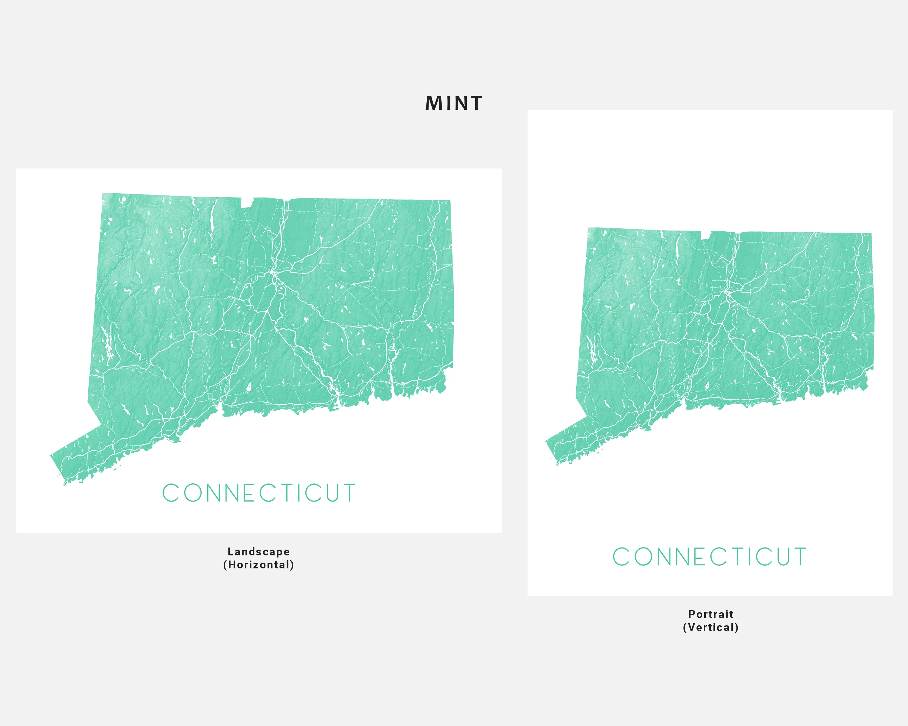 Connecticut Map Print - Topographic Map of Connecticut State Wall Art Prints, CT Maps