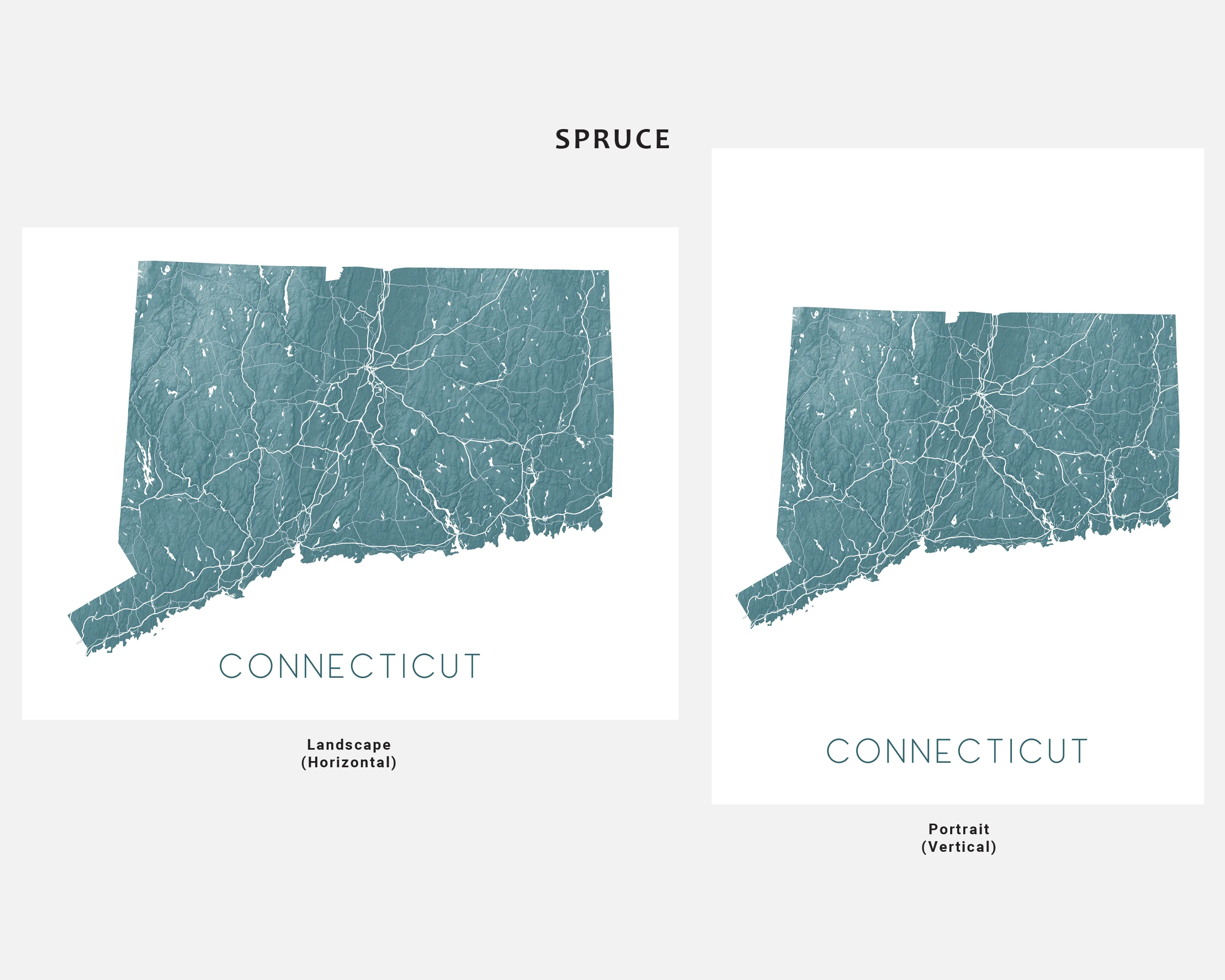 Connecticut Map Print - Topographic Map of Connecticut State Wall Art Prints, CT Maps