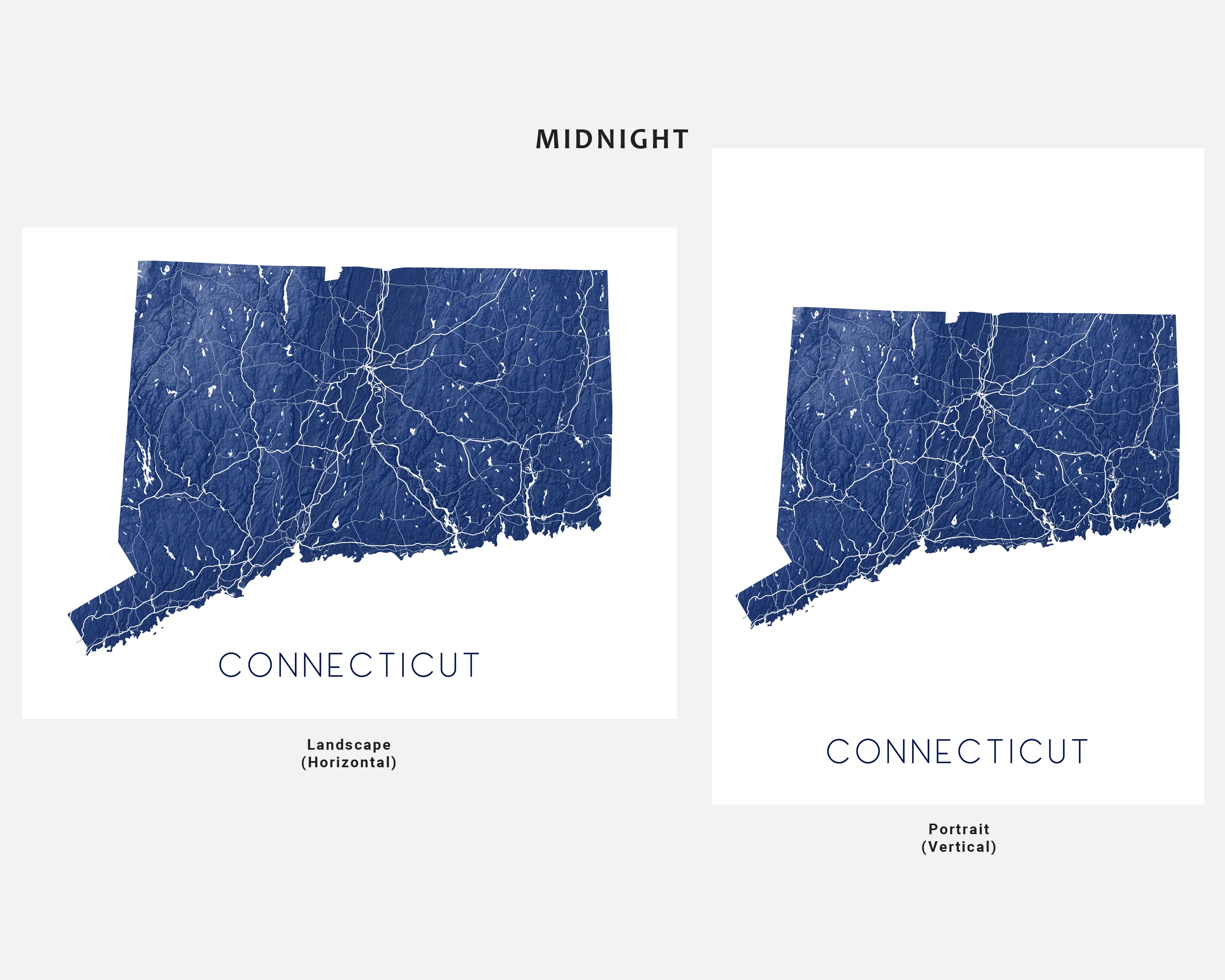 Connecticut Map Print - Topographic Map of Connecticut State Wall Art Prints, CT Maps