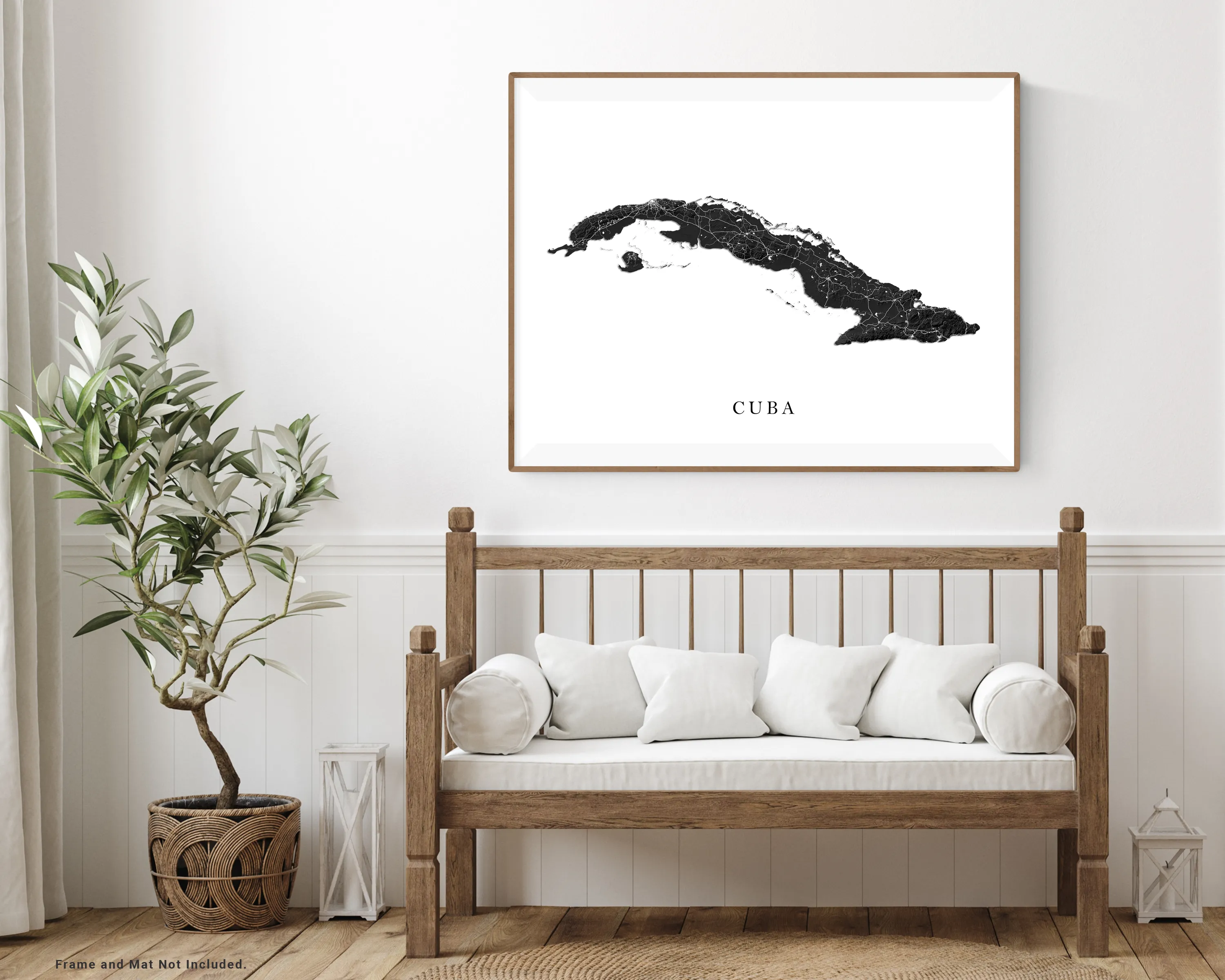 Cuba Map Print Poster, Black and White Topographic Cuban Island Wall Art Prints, Havana Varadero